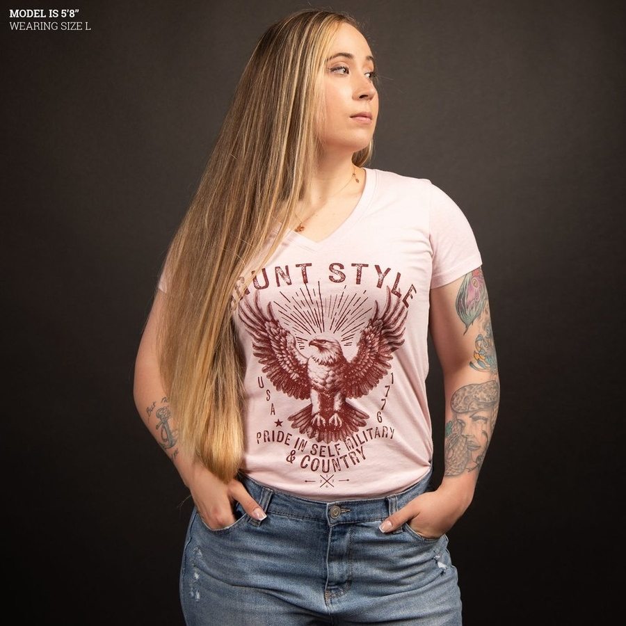Women's Ethos Eagle V-Neck T-Shirt - Light Pink | Soft & Comfortable Casual Top for Everyday Wear | Perfect for Work, Outings & Relaxing