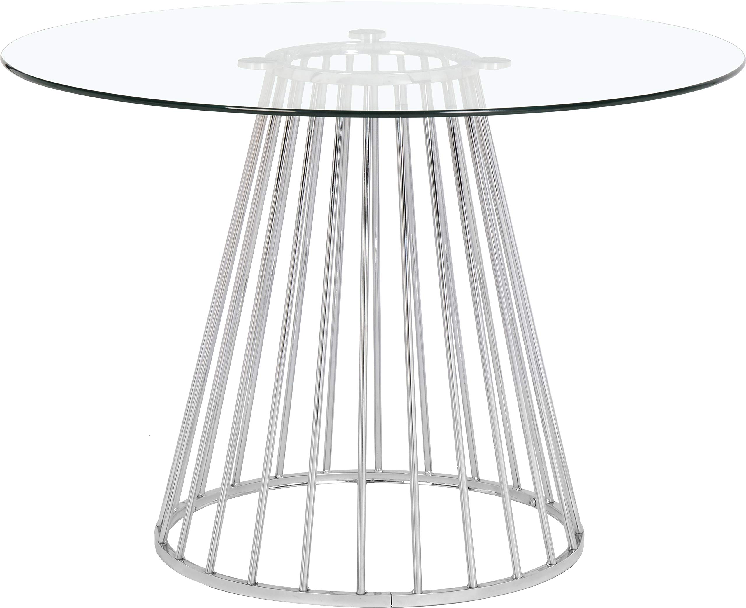 Meridian Furniture Gio Collection Modern Glass Top Dining Table - Tempered Clear Glass with Wired Design & Polished Chrome Metal Base | Contemporary Dining Room Table for Kitchen, Breakfast Nook, Small Space | Durable & Stylish