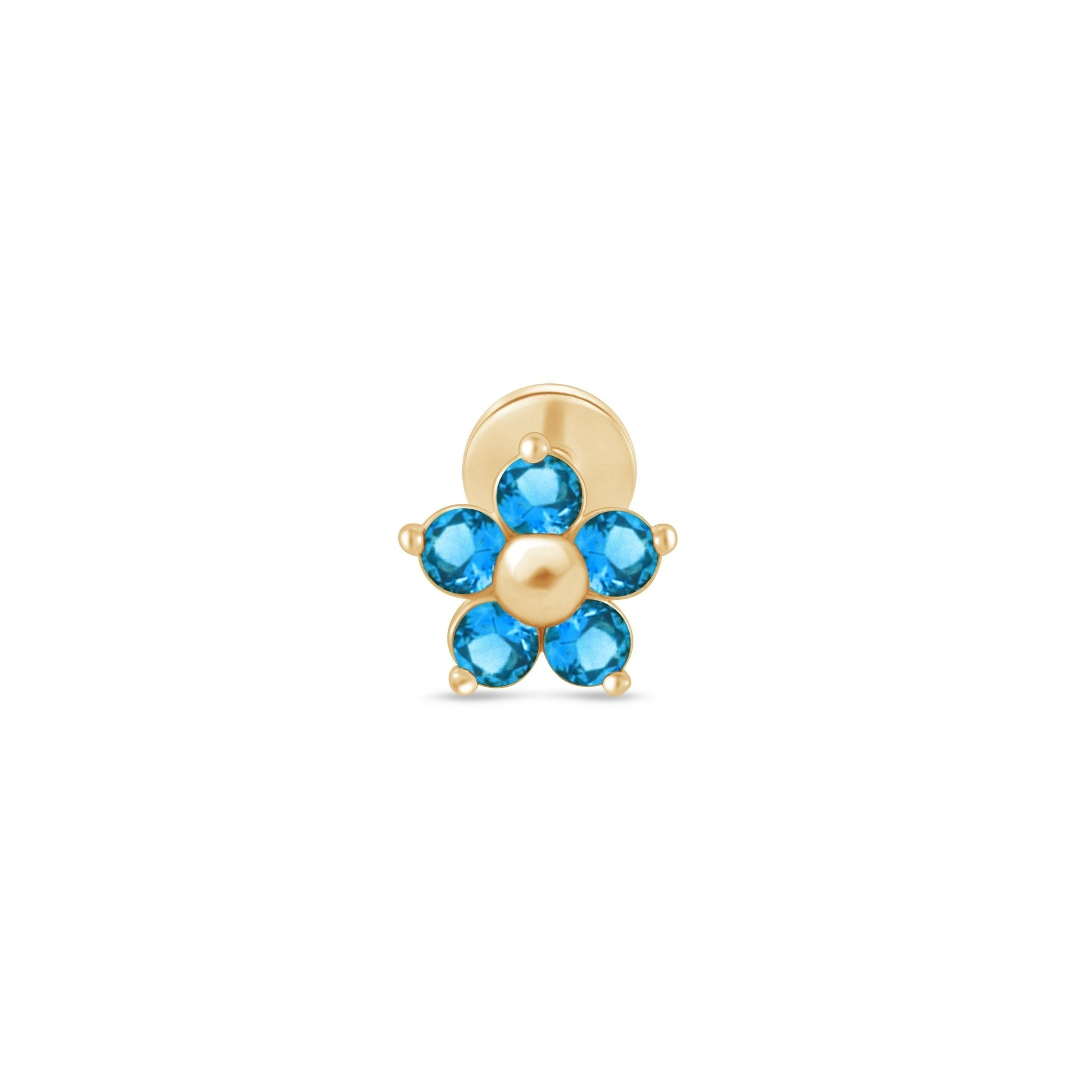 14K Yellow Gold Blue Topaz Flower Stud Earrings for Women – Dainty Floral Jewelry for Everyday Wear & Special Occasions