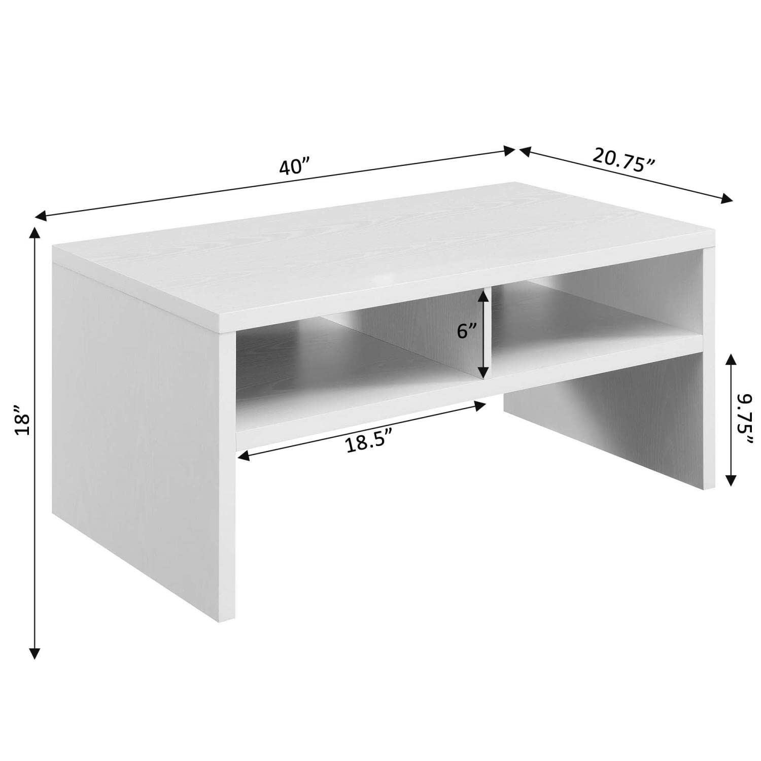 Convenience Concepts Northfield Admiral Deluxe White Coffee Table with Storage Shelves - Modern Living Room Furniture for Home Decor & Entertainment Use