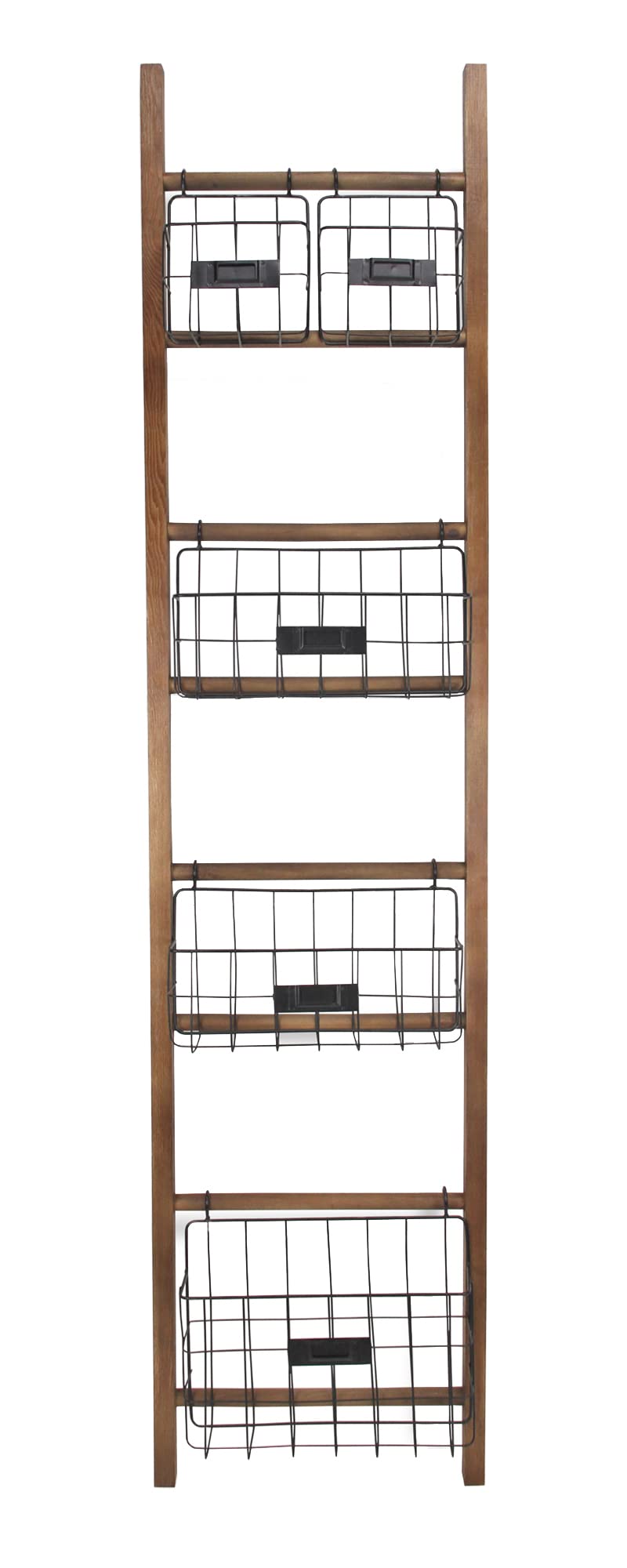 Natural Wood Storage Shelf with 5 Baskets - Decorative Ladder Shelf for Home Organization, Rustic Brown - Perfect for Bedroom, Bathroom & Living Room Storage