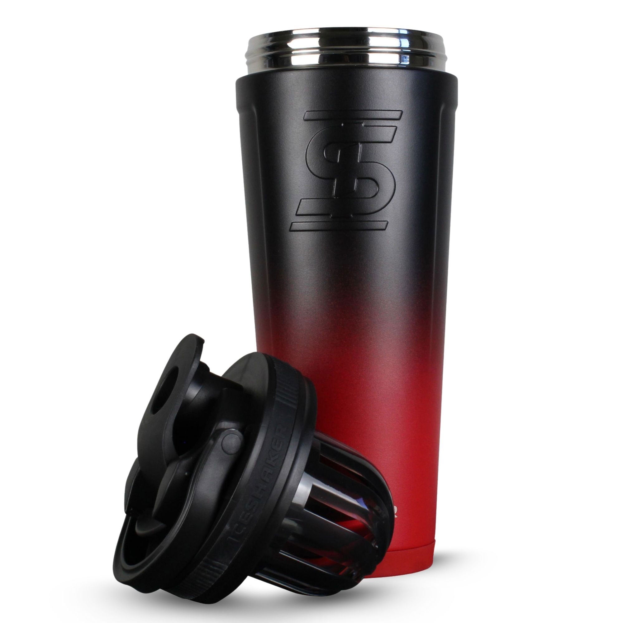 36oz Insulated Stainless Steel Ice Shaker Bottle - Red Black Ombre Gradient for Gym, Workout & Protein Drinks | Leakproof & Sweatproof Design for Fitness, Bodybuilding & Sports Hydration