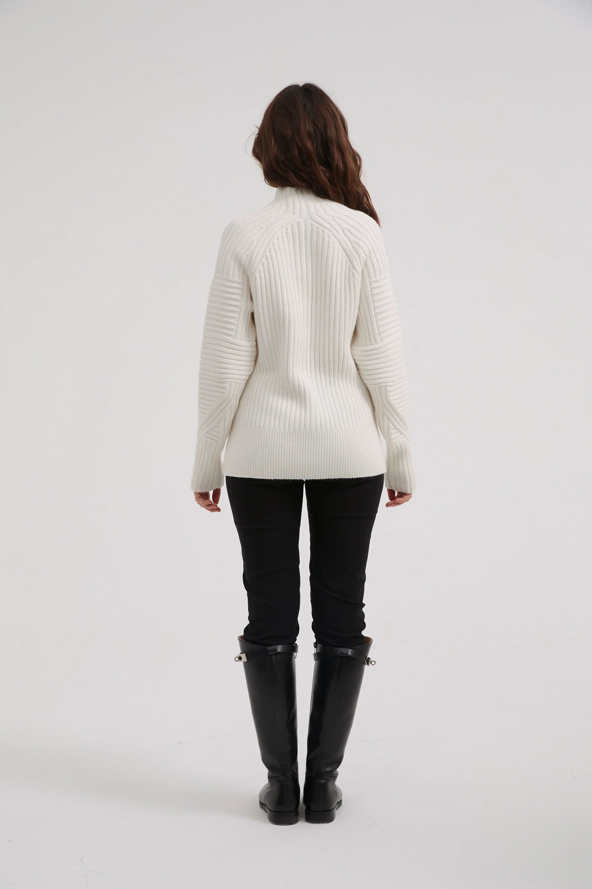 Fitted Rib Knit Ivory Sweater - Soft & Stretchy Women's Pullover for Casual Wear & Layering