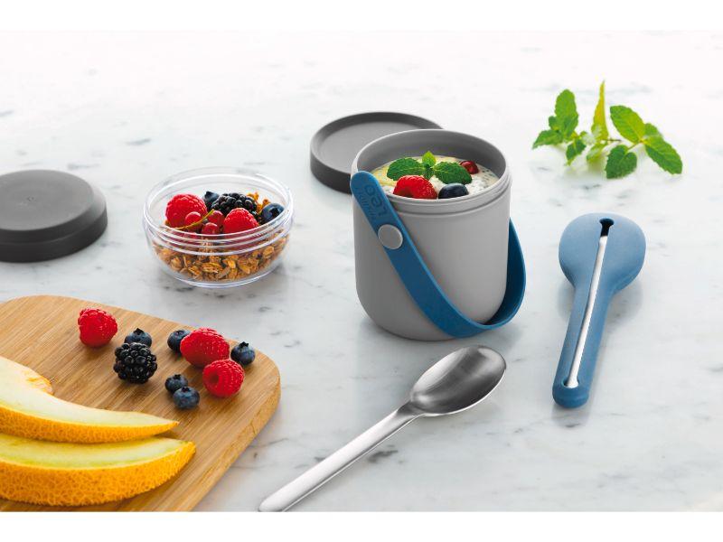 BergHOFF Leo 5-Piece Travel Set with Dual Lunch Pot and Flatware - Compact Blue Camping Cookware for Hiking, Picnics & Outdoor Adventures