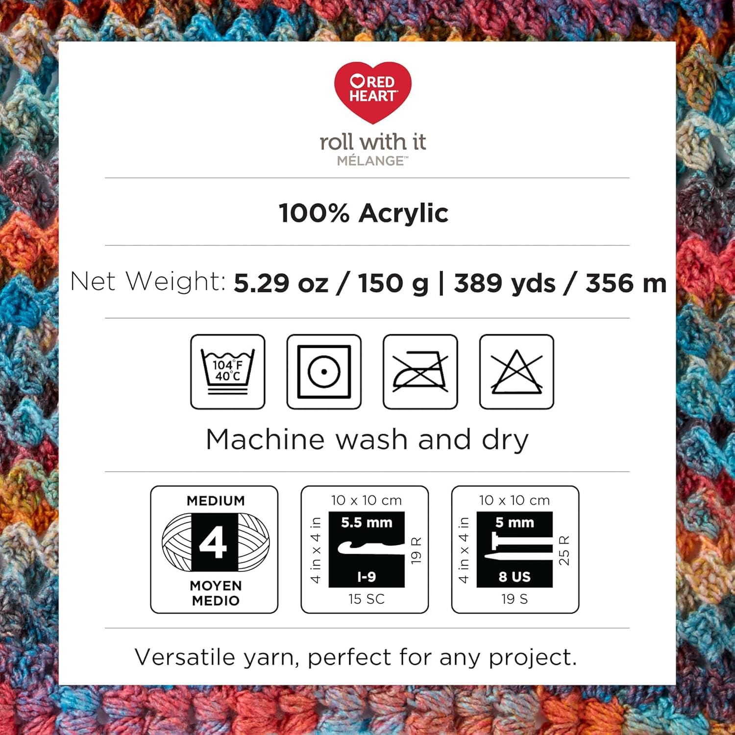 Red Heart Roll with It Melange Autograph Yarn - Soft & Durable Knitting & Crochet Yarn for Sweaters, Scarves & Blankets - Perfect for DIY Crafts & Home Decor Projects
