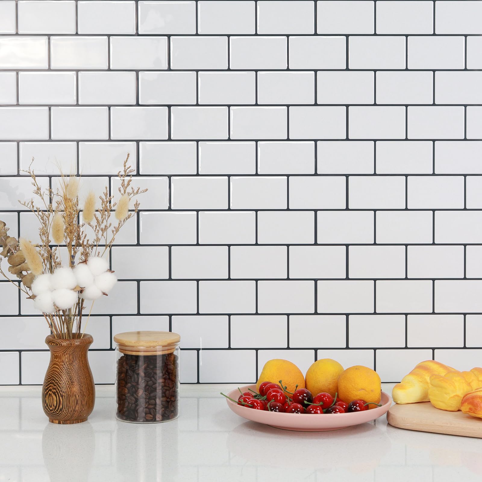 STICKGOO Peel and Stick Backsplash - White Subway Tile Self-Adhesive Wallpaper for Kitchen & Bathroom (5-Pack, Thick & Durable) - Easy DIY Home Renovation, Waterproof & Removable Backsplash Tiles