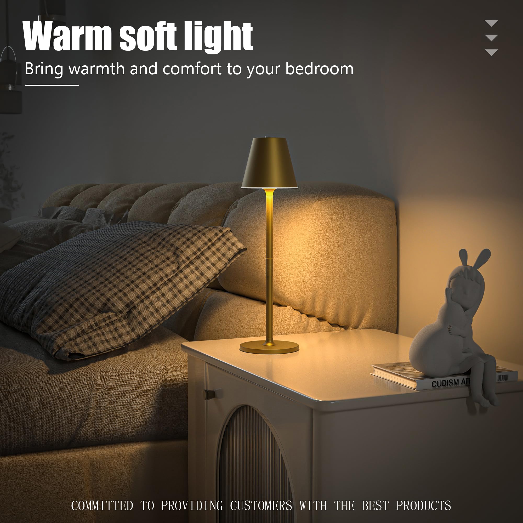 Rechargeable LED Cordless Table Lamp - 4000mAh Battery, 3-Level Brightness Adjustable Night Light, Minimalist Modern Design for Bedroom, Living Room, Office (Bronze, 2 Pack) - Perfect for Romantic Dinners, Reading, and Relaxing Ambience