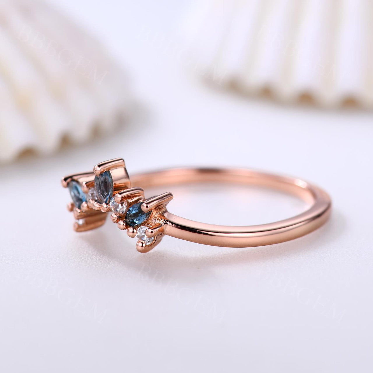 Marquise Shaped London Blue Topaz Curved Wedding Band in Rose Gold - Perfect for Engagement Rings, Anniversary Gifts & Bridal Jewelry Sets