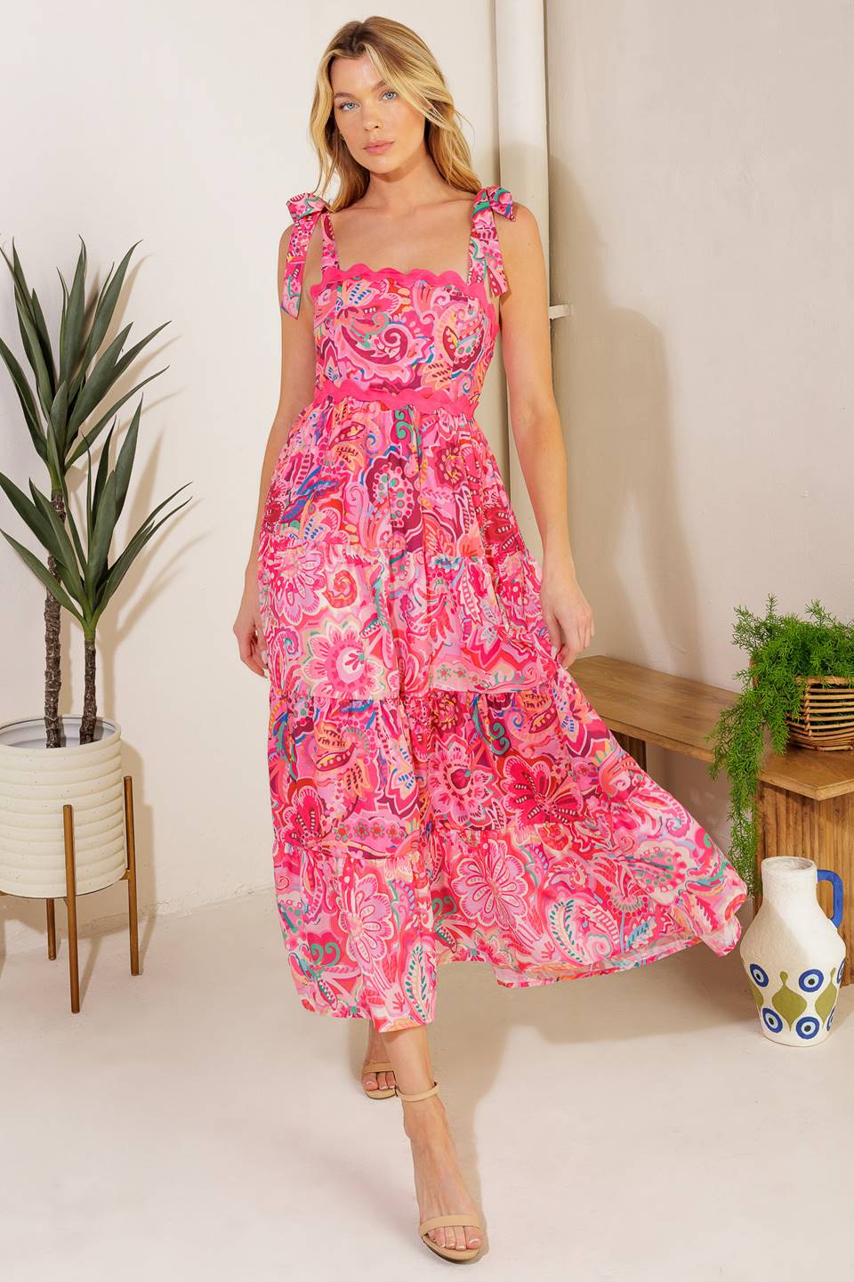Stylish Paisley Midi Dress in Fuchsia - Perfect for Summer Outings, Parties & Casual Wear