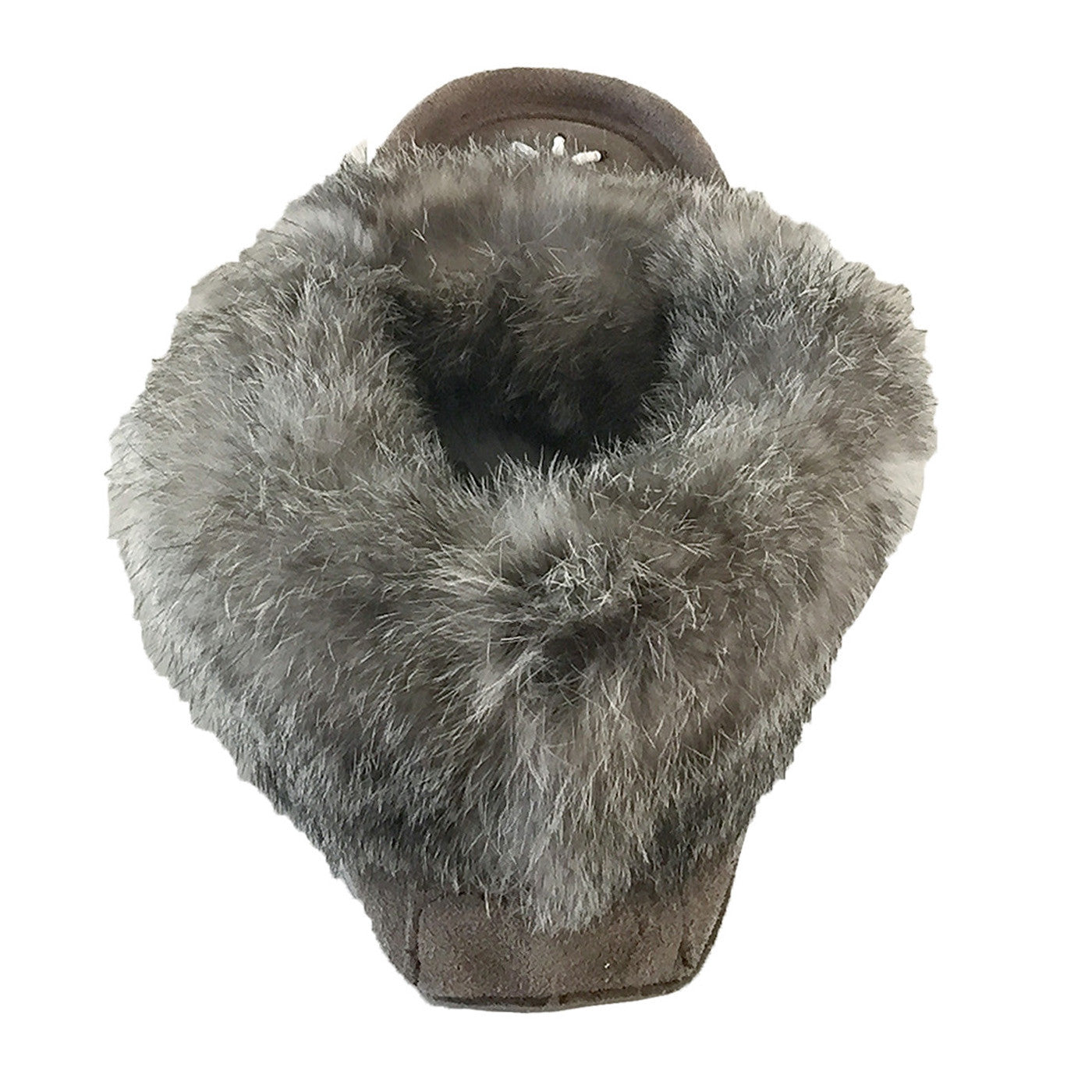 Women's Cozy Fleece Lined Rabbit Fur Slippers - Gray Suede Moccasins for Indoor/Outdoor Comfort - Perfect for Winter, Lounge & Home Wear