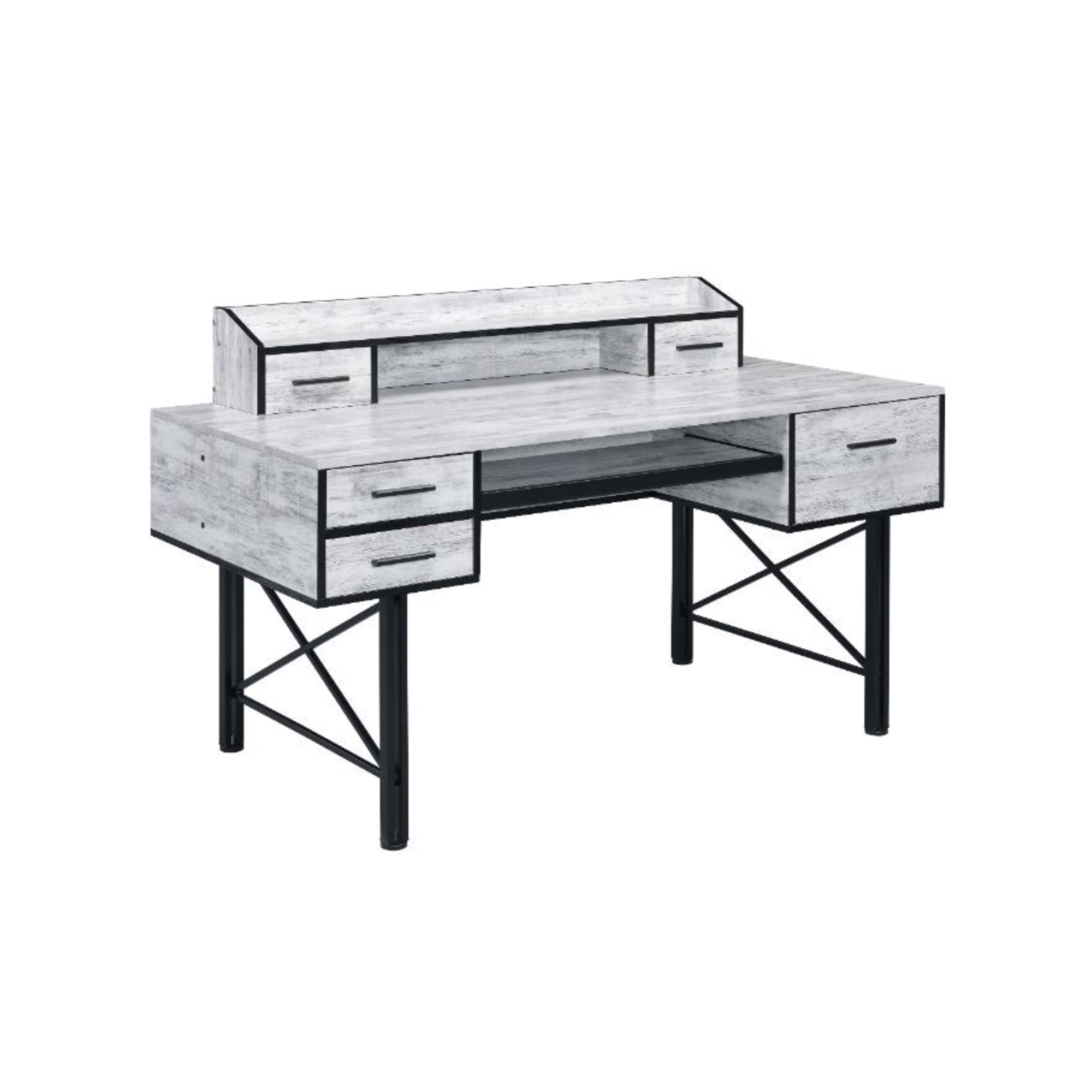 Ergonomic Computer Desk with Antique White & Black Finish - Perfect for Home Office, Gaming, and Study Spaces