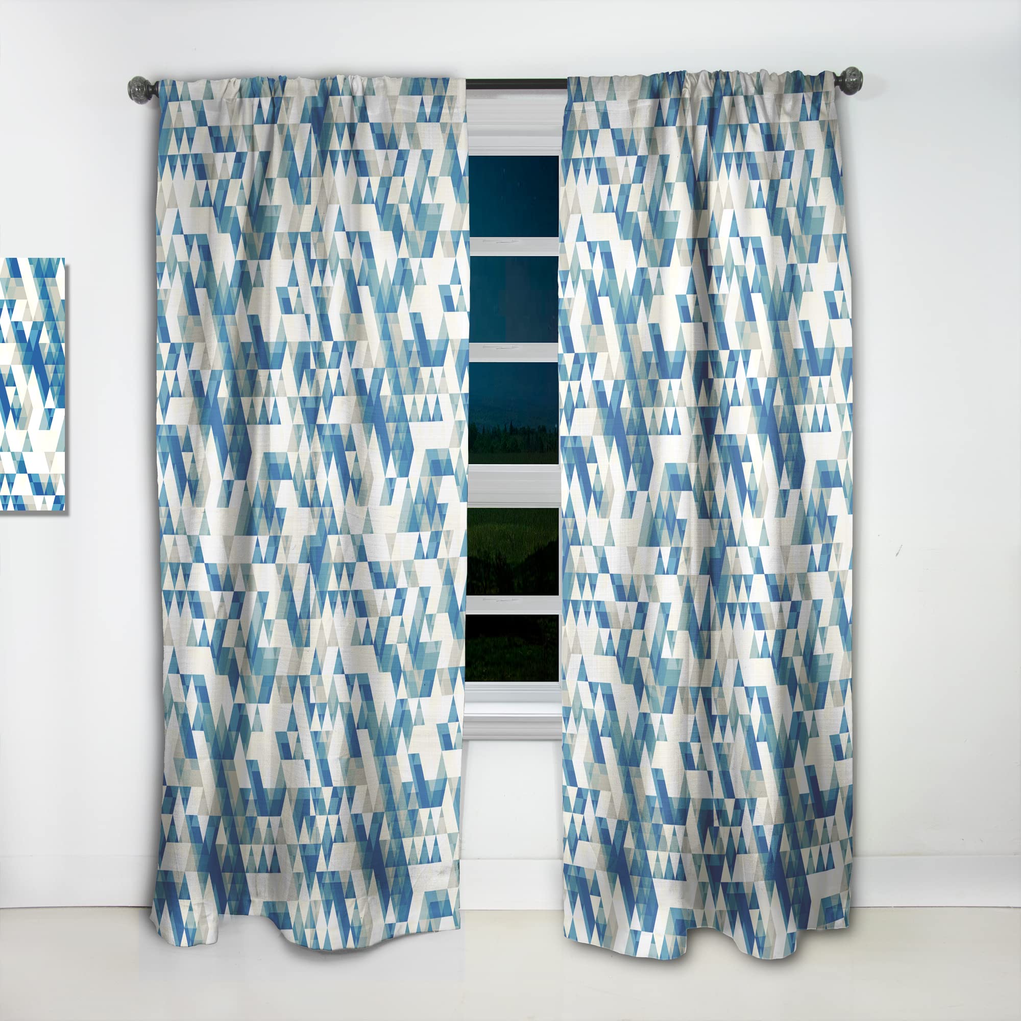 DesignQ Modern Geometric Blue Triangle Pattern Thermal Insulated Curtains - Single Panel 52x120 - Perfect for Bedroom & Living Room Blackout Drapes