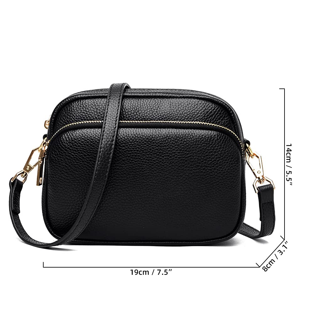Genuine Leather Shoulder Bag for Women - Multi Zip Pocket Crossbody Purse, Retro Handbag & Fashion Tote - Perfect for Work, Travel & Everyday Use