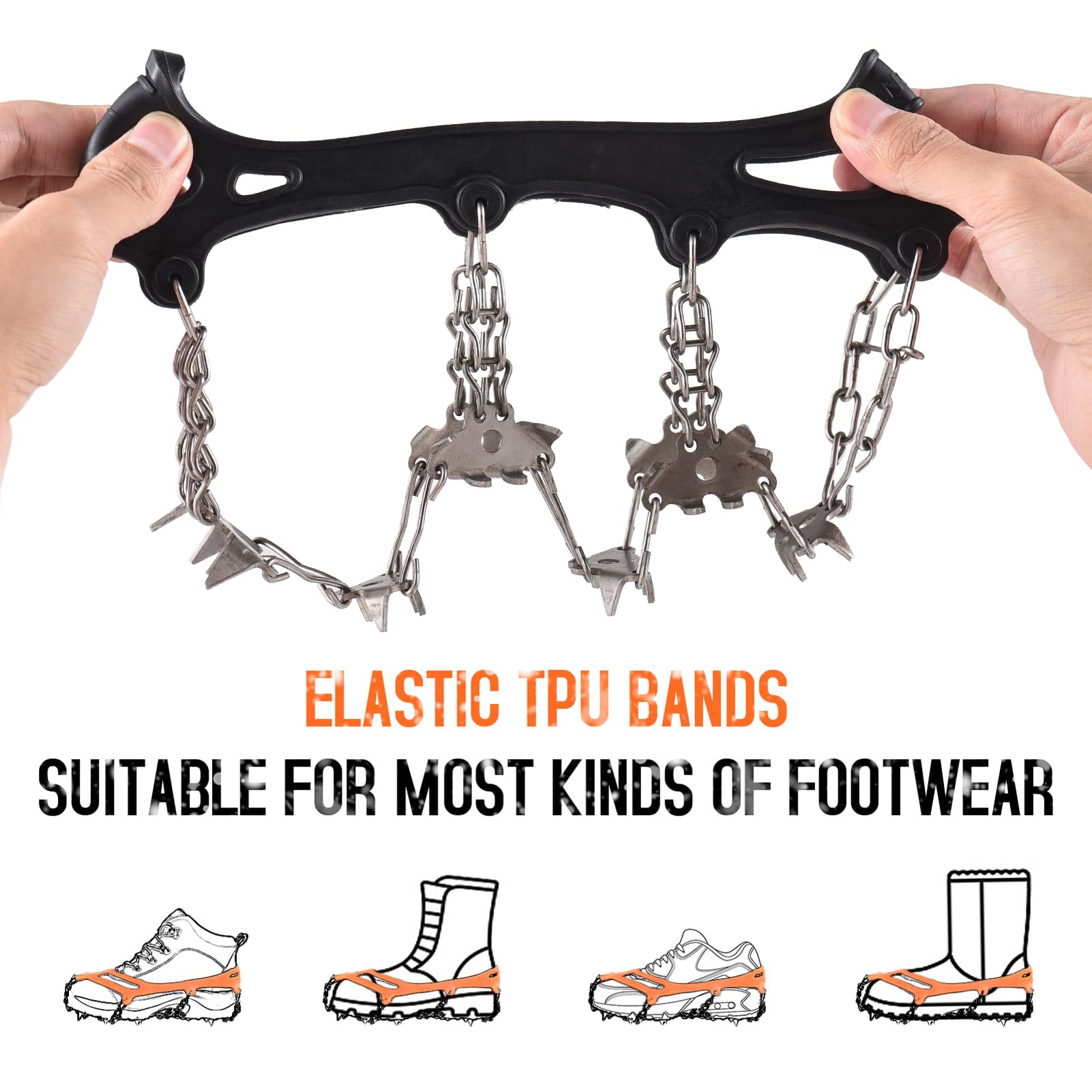 Premium 24/32 Spike Ice Cleats for Shoes & Boots - Non-Slip Crampons for Walking, Jogging, Hiking on Snow & Ice - Traction Grip for Men & Women - Ideal for Winter Outdoor Activities, Mountain Climbing & Icy Commutes