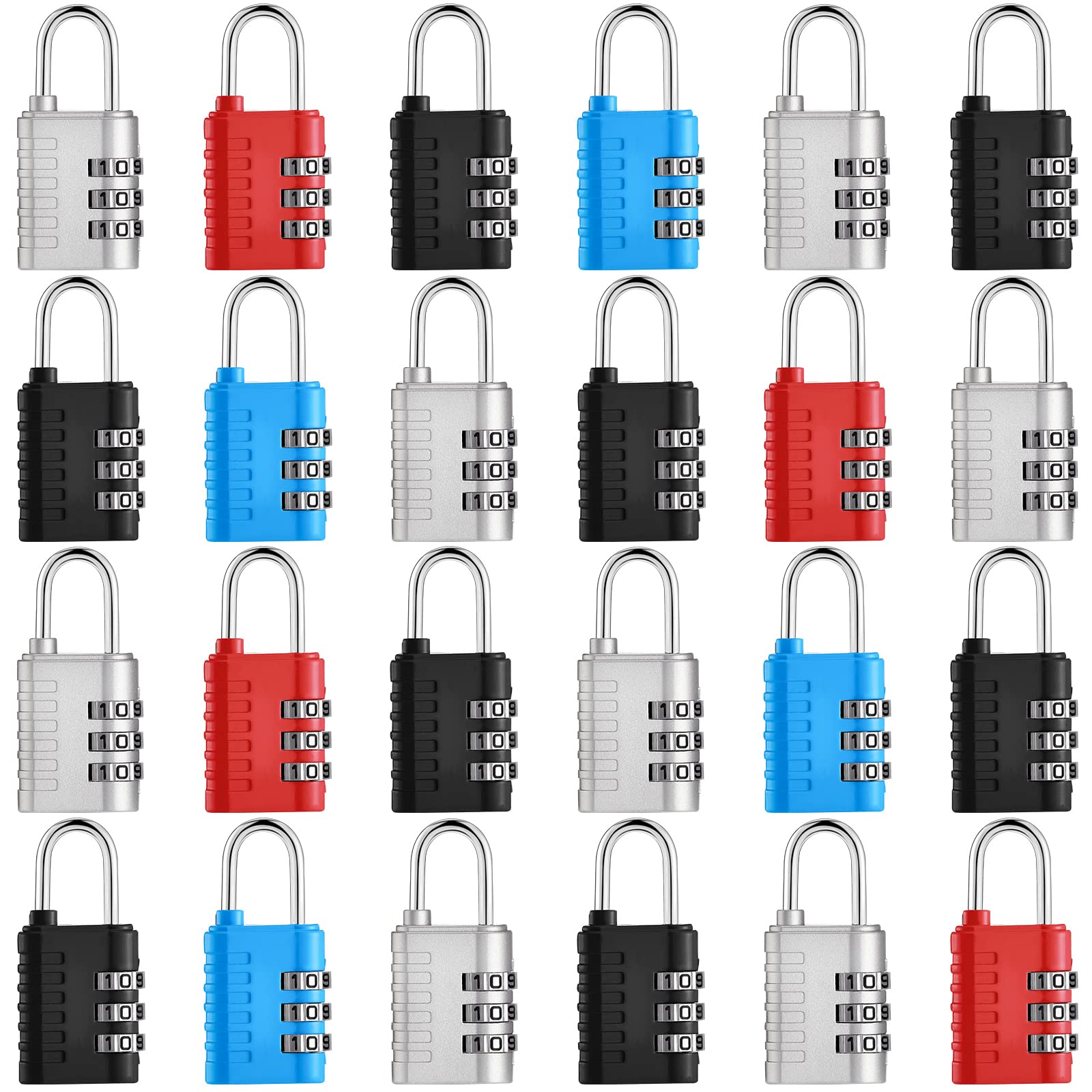 Kenning 24-Pack 3-Digit Combination Padlocks - Heavy Duty Outdoor Locks for Gym Lockers, School, Luggage, Tool Boxes, Gates & Storage Cases | Secure Blue & Sky Colored Combo Locks | Ideal for Sports Facilities, Travel Security & Home Organization