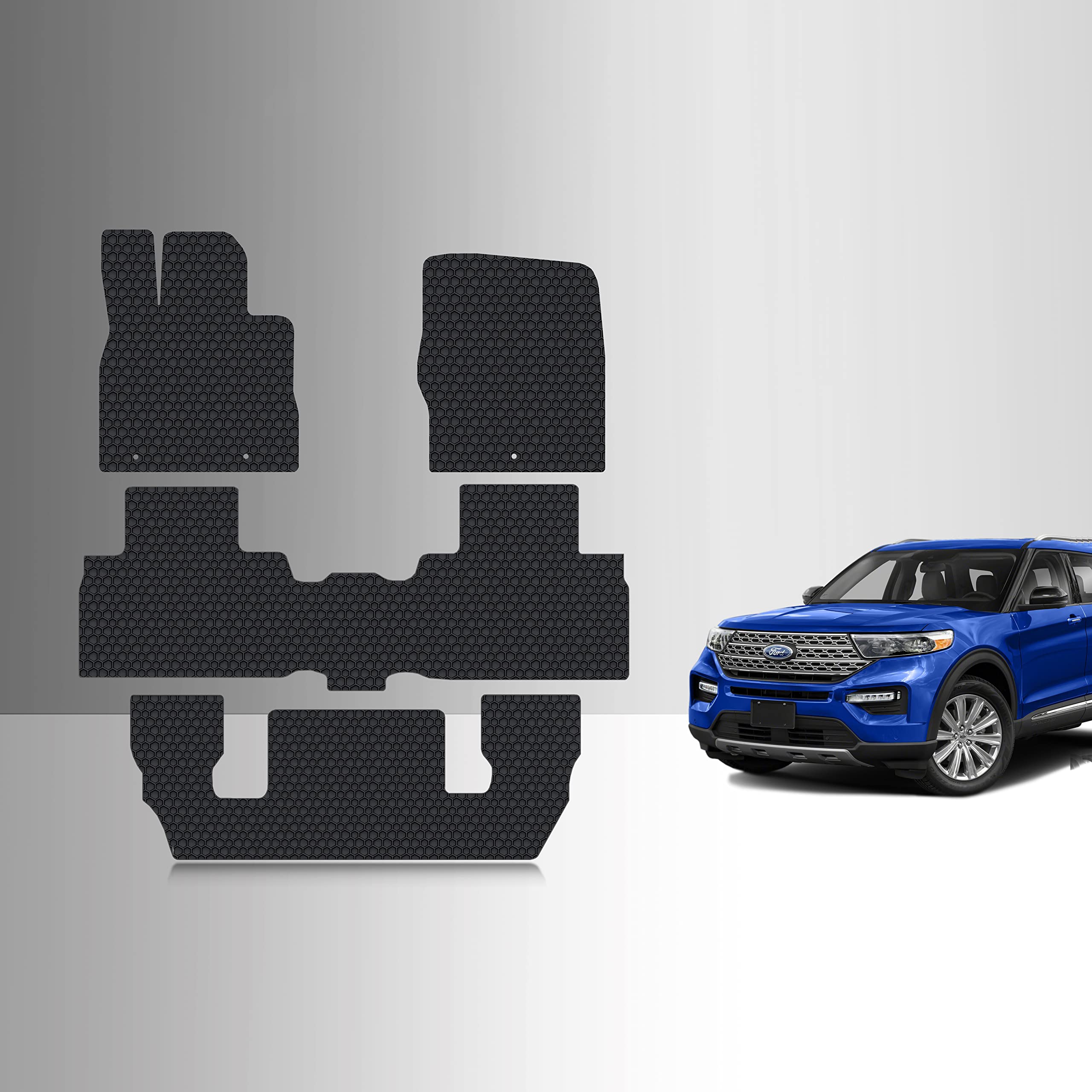 TOUGHPRO All Weather Custom Fit Floor Mats for Ford Explorer 2020-2025 (1st, 2nd & 3rd Row) - Heavy Duty Rubber Car Mats for Bucket Seats - Perfect for Off-Roading, Family Trips & Everyday Protection