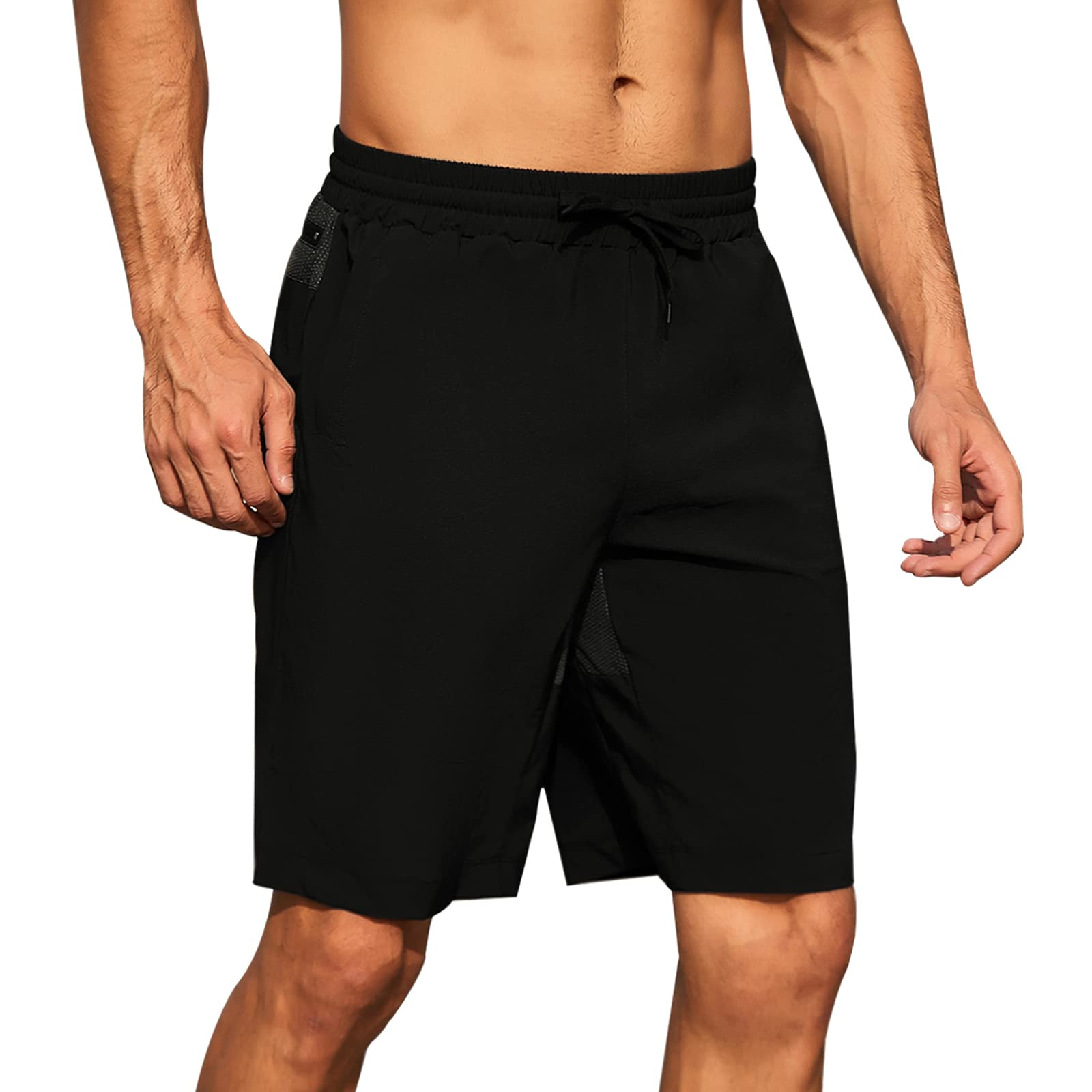 **Men's Quick Dry Basketball Shorts with Elastic Waist & Drawstring - 9 Inch Workout Athletic Shorts with Pockets - Perfect for Gym, Running, and Casual Wear**