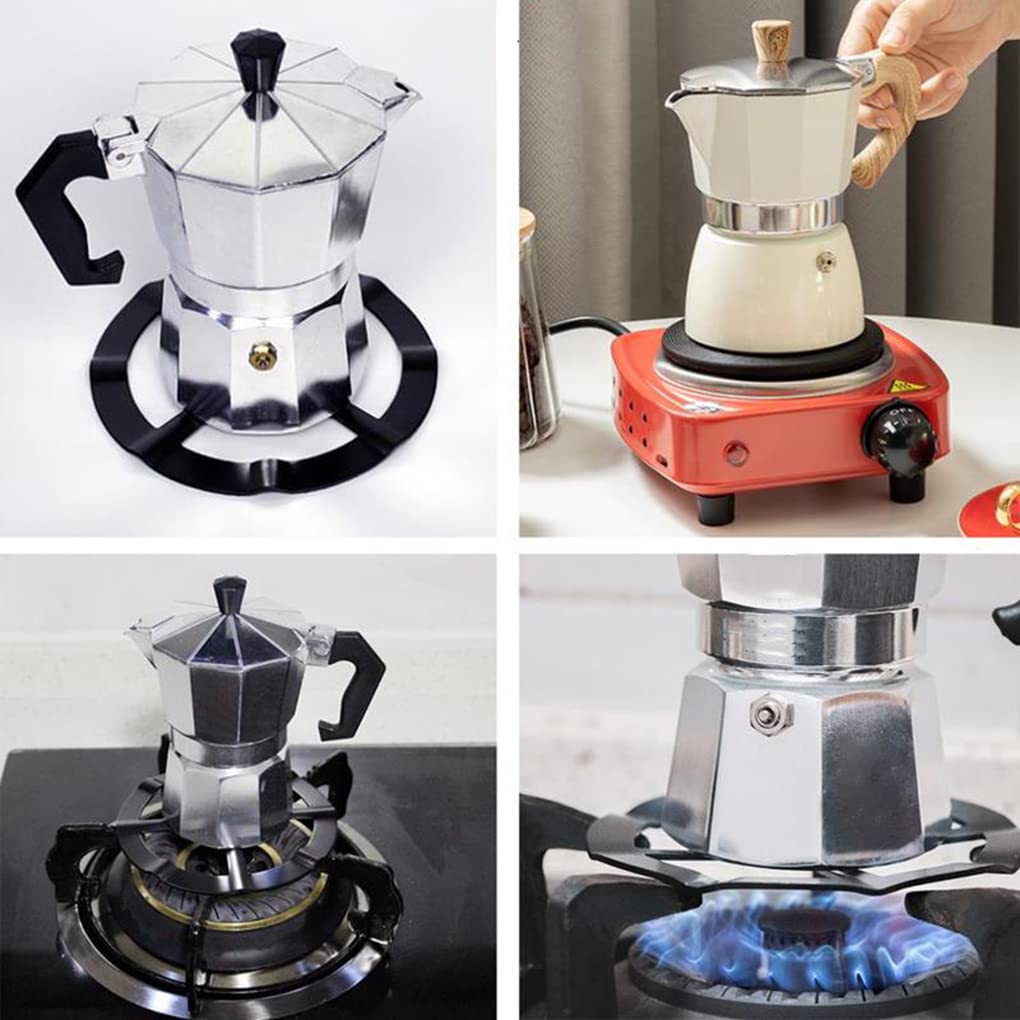 Amindz 2-Piece Moka Pot Stand, Cast Iron Wok Support, Gas Ring Reducer, Stove Top Coffee Maker Holder – Perfect for Espresso Brewing & Kitchen Cooking