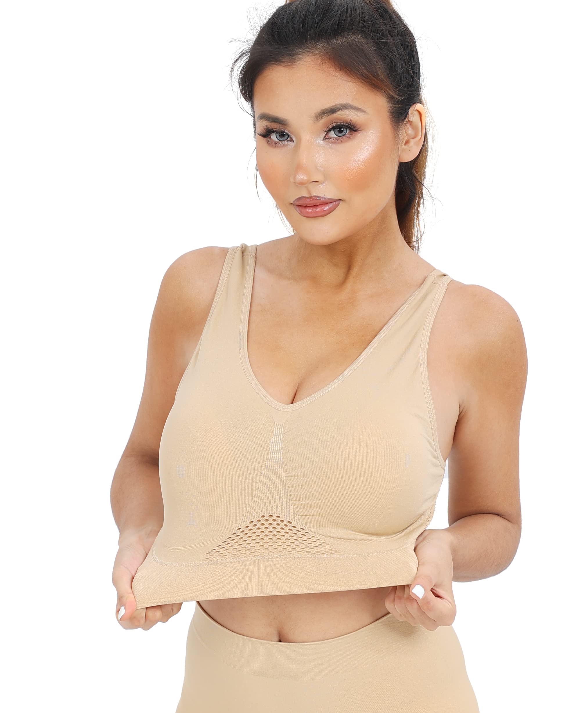 Cabales Women's Seamless Sports Bra - Yoga, Running, Workout, Low Impact Support with Removable Pads | Comfortable for Gym, Fitness & Daily Wear