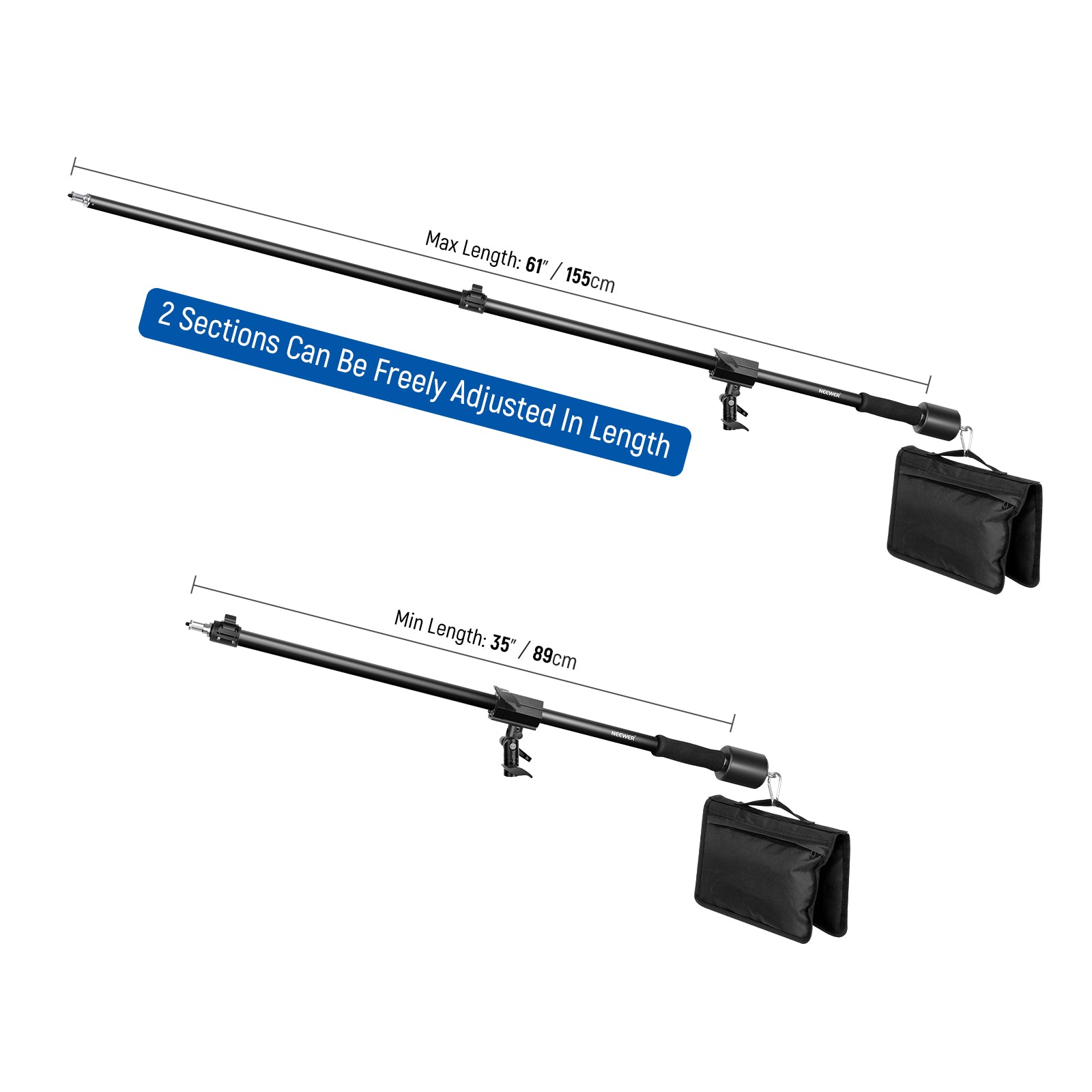 NEEWER 90-160cm Adjustable Tripod Boom Arm with Sandbag - Professional Photography & Video Studio Equipment for Lighting, Microphones & Cameras