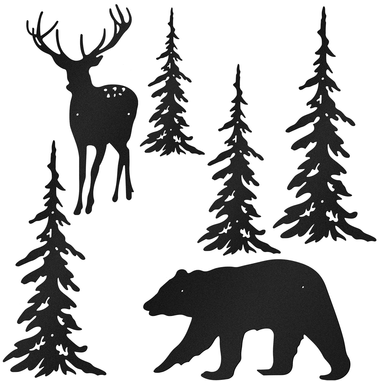 6 Pieces Metal Wall Art Deer Bear Pine Tree Decor - Rustic Cut Metal Wall Hangings for Home, Bedroom, Office & Outdoor - Black Forest Themed Decorations (Perfect for Cabin, Lodge, or Nature-Inspired Spaces)