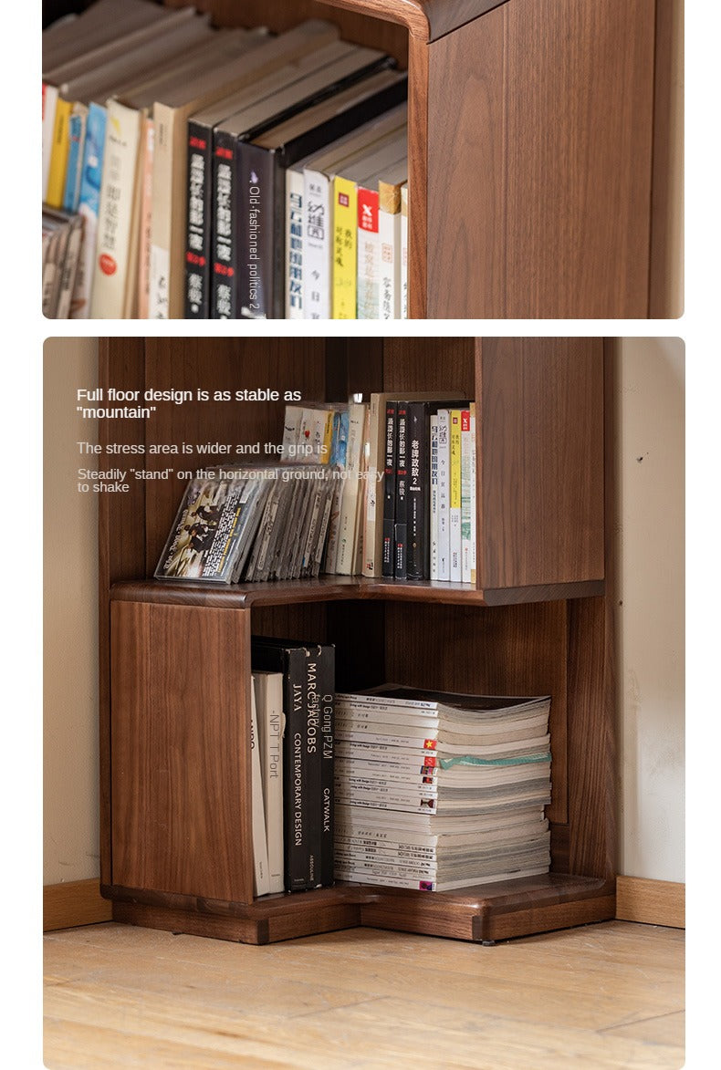 Solid Black Walnut Wood Corner Bookcase Shelf - Stylish Storage for Books, Decor & Small Spaces | Perfect for Living Room, Office & Bedroom Organization