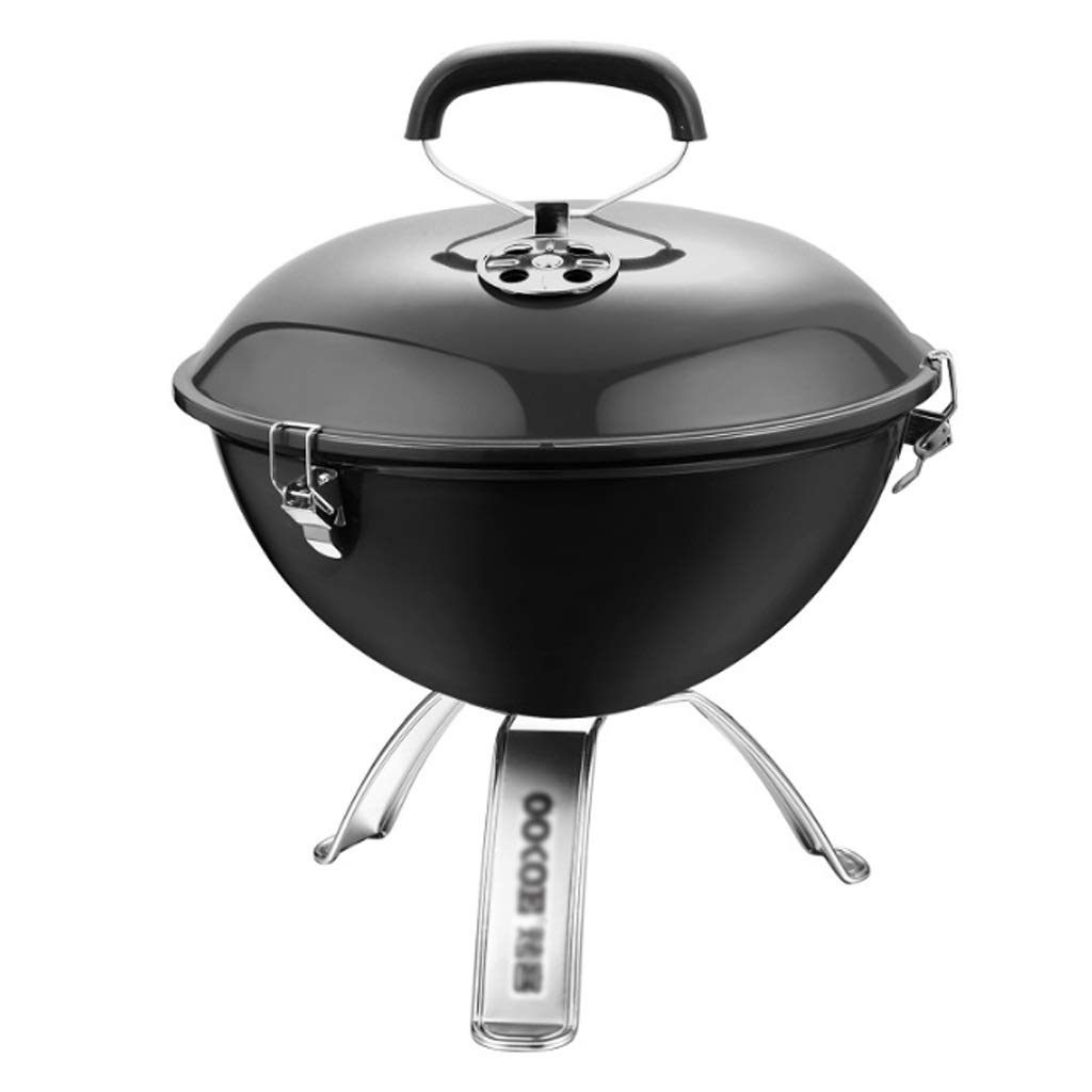 14 Inch Portable Charcoal BBQ Grill for Indoor & Outdoor Use - Camping, Travel, Home Barbecue with Vent & BBQ Tools (Color: Black) - Perfect for Backyard Parties, Picnics & Tailgating