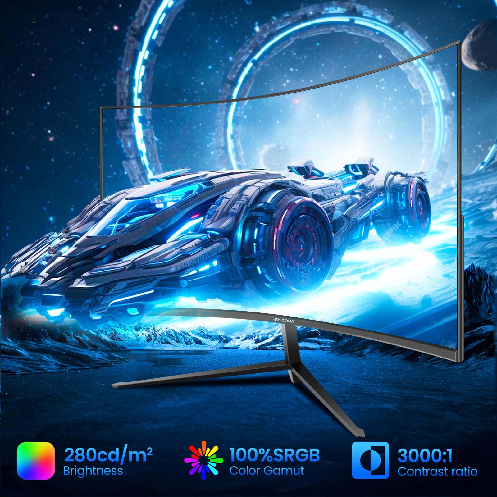 CRUA 27 Inch Curved Gaming Monitor 100Hz, Full HD 1080P 1500R PC Computer Screen with FreeSync & Eye Care Technology, Frameless Design, VESA Mount Compatible - Perfect for Esports, Home Office & Multimedia Entertainment