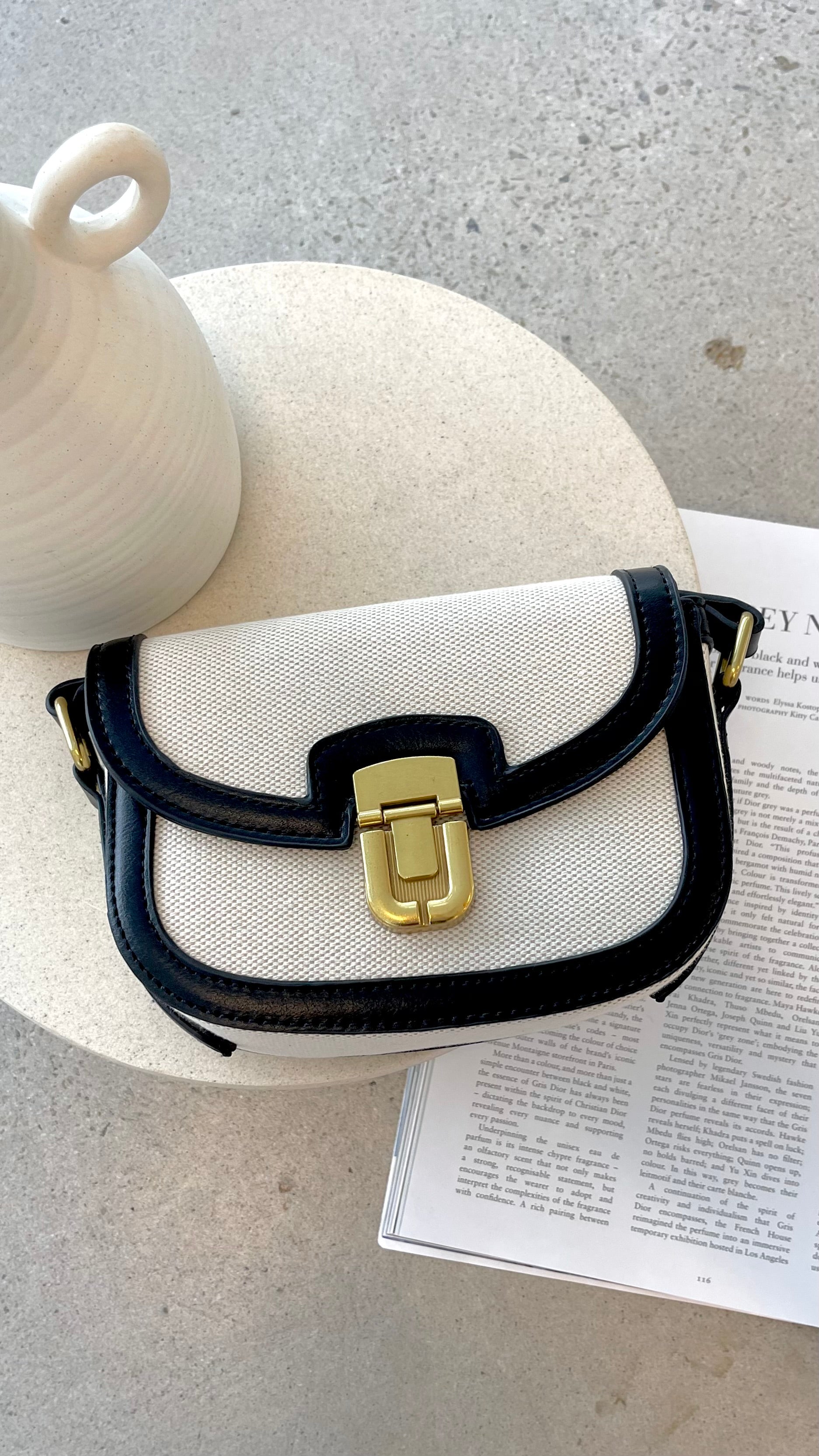 Isobel Fabric Saddle Crossbody Bag for Women - Stylish Black Leather Shoulder Purse - Perfect for Work, Travel & Everyday Use