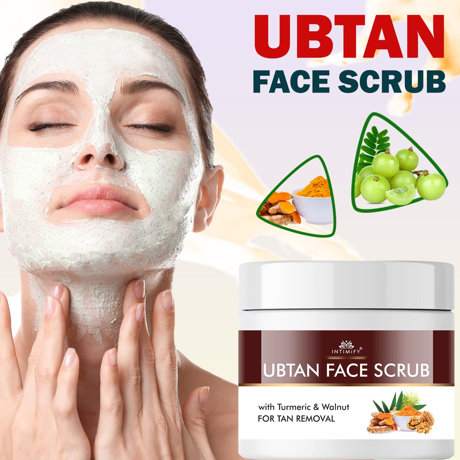 INTIMIFY Ubtan Face Scrub for Women - Walnut & Turmeric Exfoliator for Glowing Skin, Brightening, Tan Removal - Treats Oily & Dry Skin (100ml) - Perfect for Daily Skincare Routine & Bridal Prep