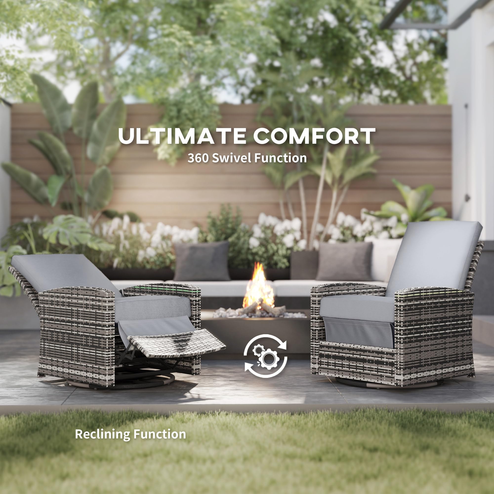 Outsunny 360° Swivel Recliner Chair with Adjustable Backrest & Footrest - Water-Resistant Gray Wicker Patio Lounge Chair for Outdoor Relaxation | Perfect for Poolside, Garden, Deck, and Backyard Lounging