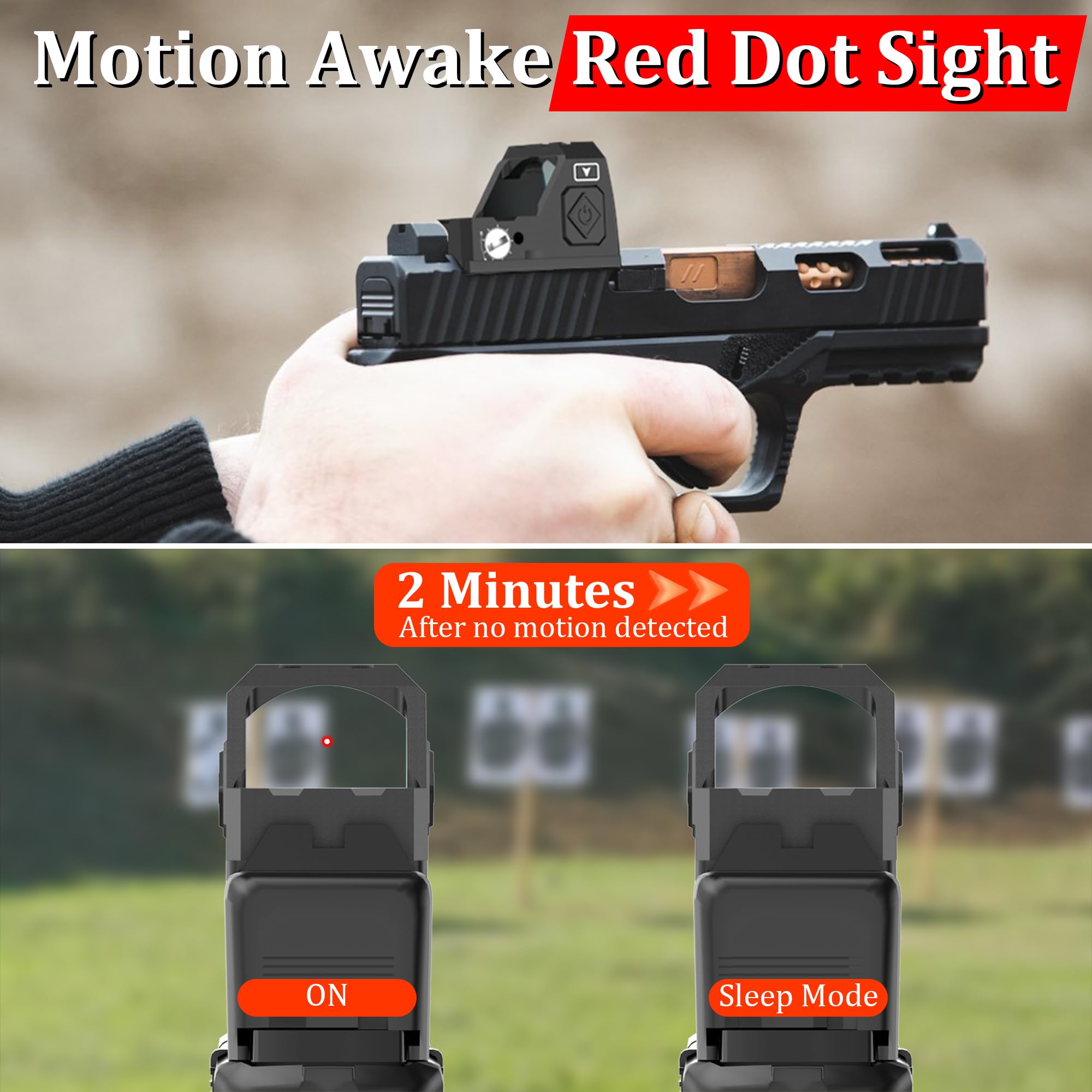 Tactical RMR Red Dot Sight with Shake Awake | 2MOA Mini Reflex Sight | 12 Brightness Levels | Compatible with Pistols, Handguns & Rifles | Fits 20mm Picatinny/Weaver Rails | Ideal for Hunting, Target Shooting & Home Defense