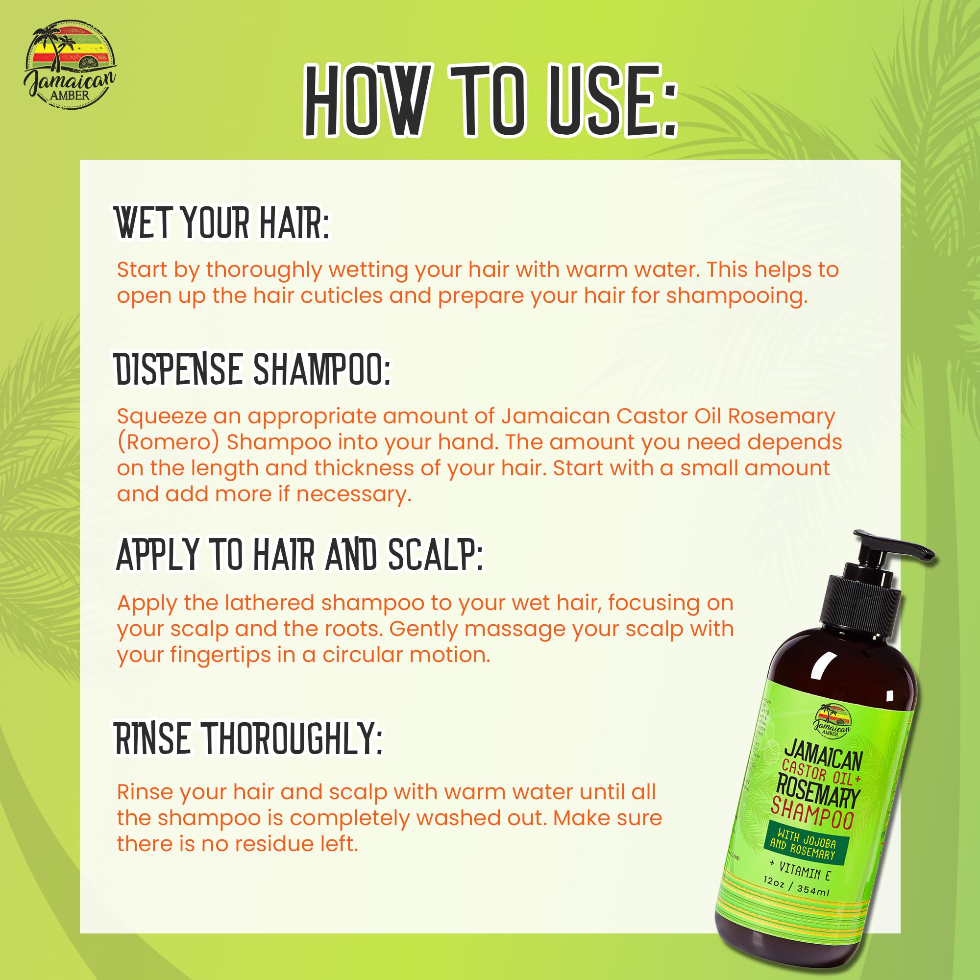 Rosemary Shampoo for Hair Growth & Thickness - 12oz (340ml) Moisturizing & Strengthening Shampoo with Castor Oil & Jojoba Oil - Promotes Hair Nourishment, Hydration & Scalp Health by Jamaican Amber - Perfect for Dry, Damaged Hair & Natural Hair Care Routine