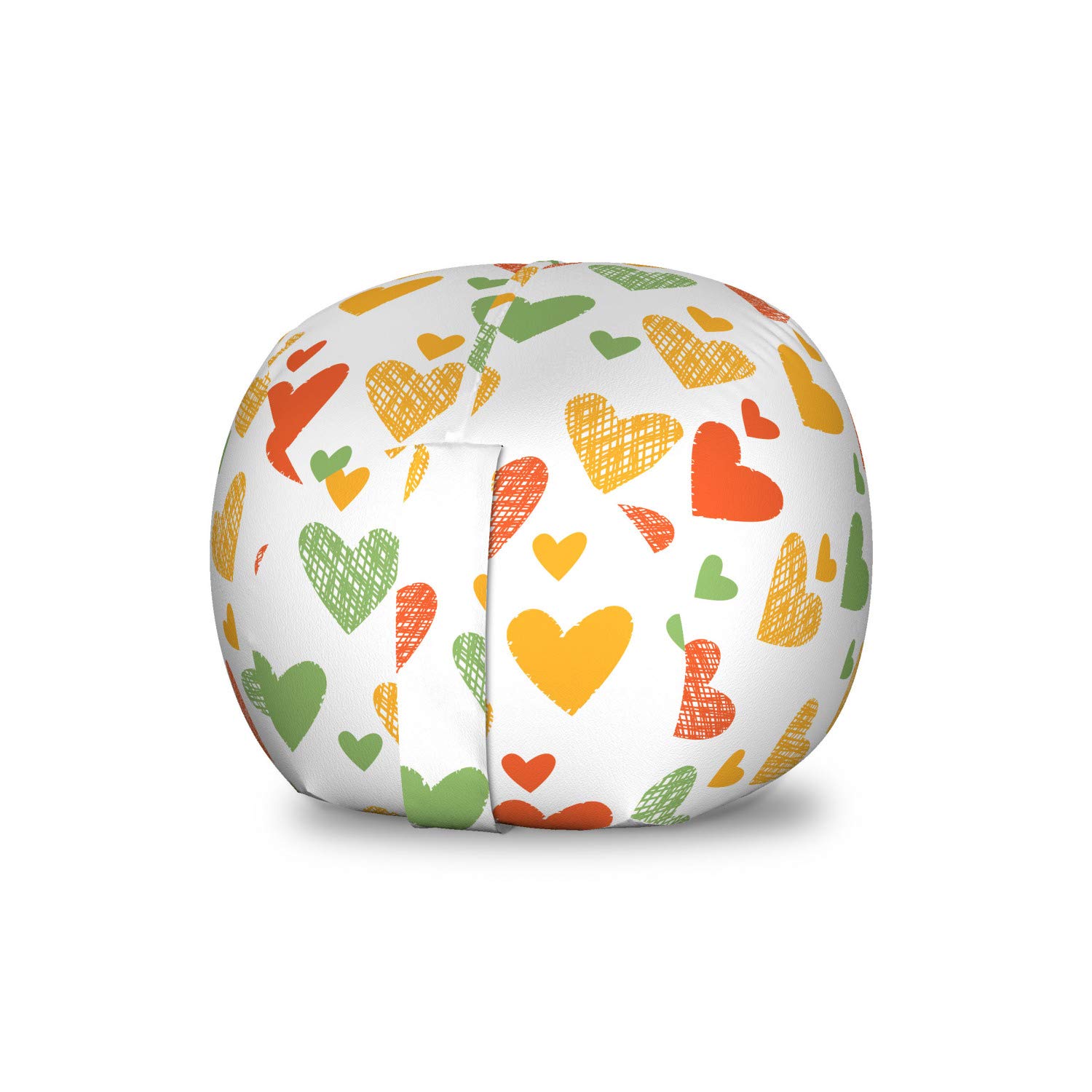 Ambesonne Valentine Toy Storage Bag Chair - Colorful Irregular Hatched Hearts Pattern, Washable Stuffed Animal Organizer, Small Size (Marigold Pistachio Green) - Perfect for Kids' Room, Nursery, or Playroom Organization