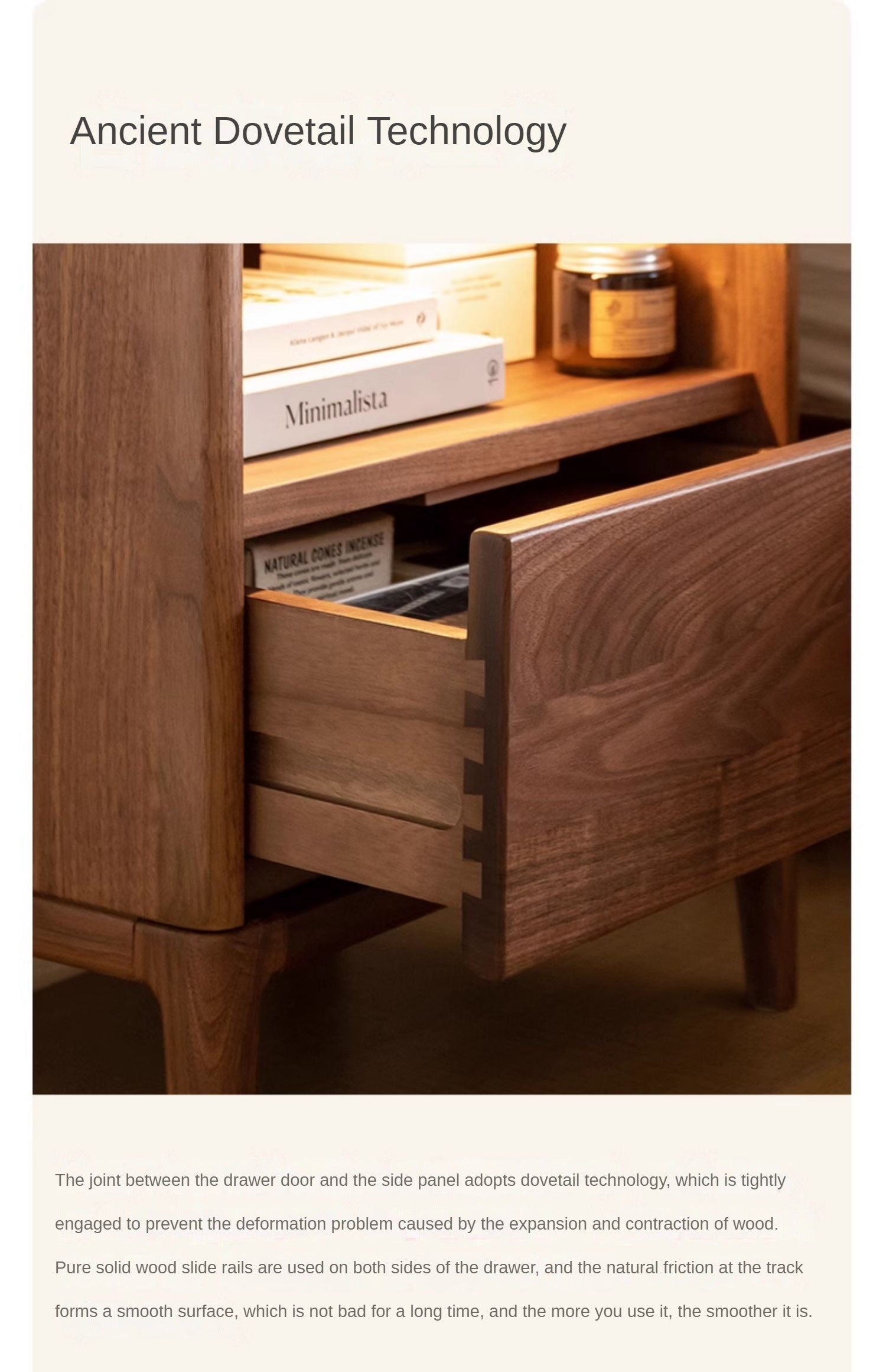 Premium Black Walnut & Ash Solid Wood Nightstand with Built-in Light - Modern Bedside Table for Bedroom Decor & Small Space Storage