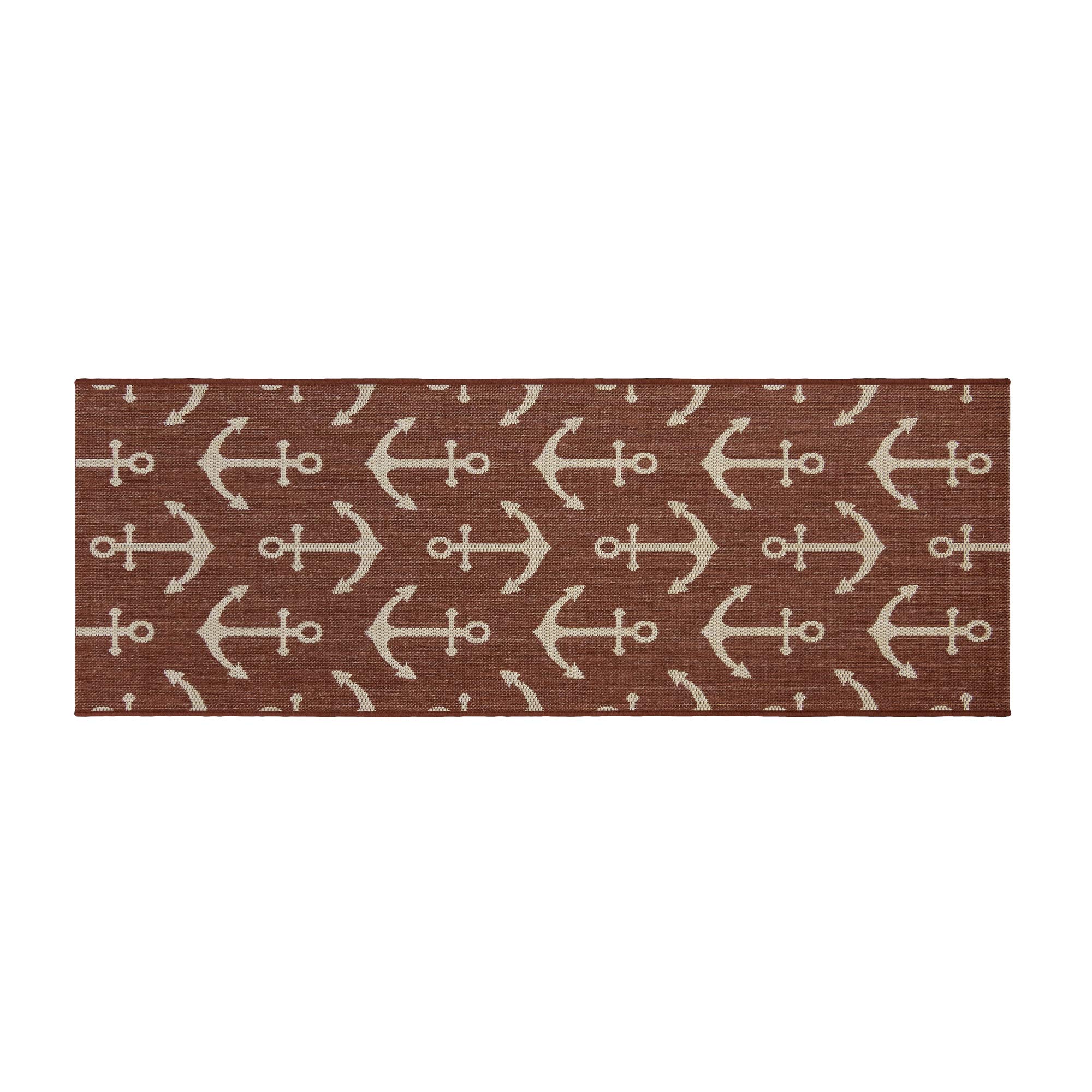 Gertmenian 2x6 Ft Indoor Outdoor Area Rug - Classic Flatweave Washable Runner - Stain & UV Resistant Carpet for Deck, Patio, Poolside & Mudroom - Anchors Design in Red - Perfect for Outdoor Entertaining & High-Traffic Areas