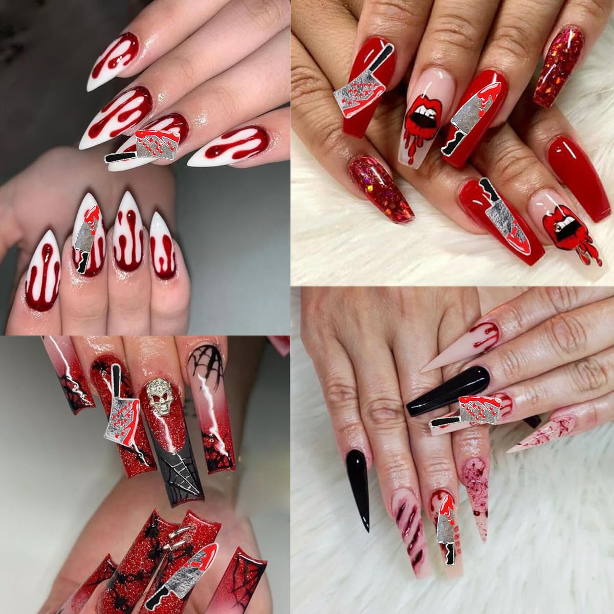 16Pcs 3D Metallic Silver Alloy Halloween Nail Charms - Knife-Shaped Nail Art Decorations with Rhinestones for Acrylic Nails, DIY Nail Accessories Jewelry - Perfect for Halloween Parties, Cosplay, and Gothic Nail Art Designs