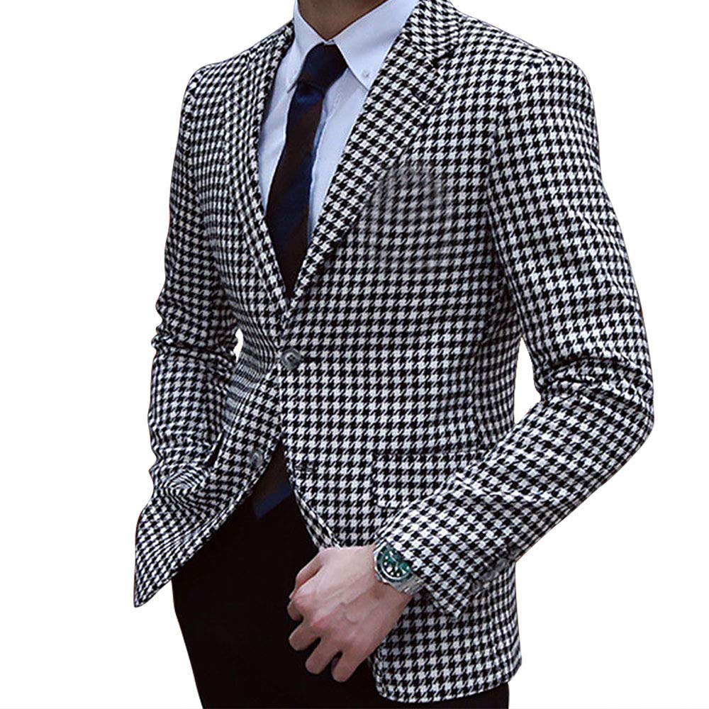 Premium Houndstooth Slim Fit Tuxedo Suit Jacket for Men - Wedding, Prom, Groom & Formal Events - Classic Dogstooth Plaid Blazer for Special Occasions