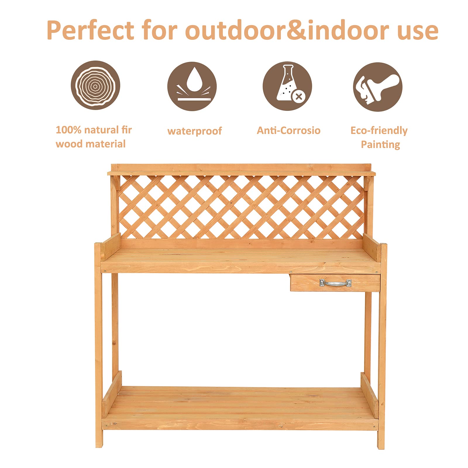 HOMVENT Wooden Potting Bench with Drawer & Shelves for Garden, Patio, Backyard - Outdoor Use