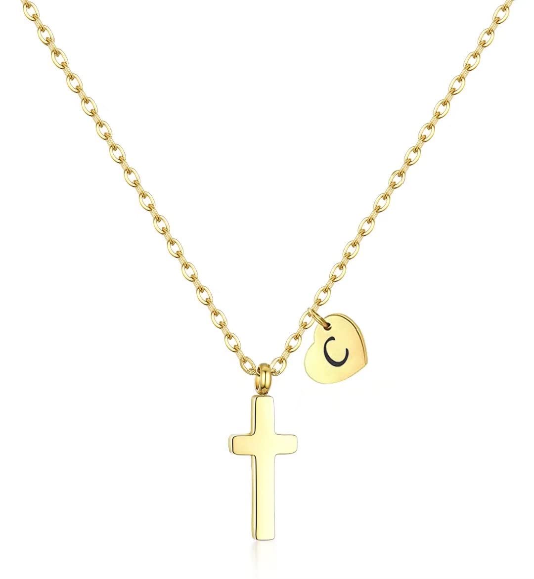 AILA Tiny Cross Necklace for Girls - Personalized Heart Initial & Birthstone Necklace | Stainless Steel Letter Pendant Jewelry | First Communion, Baptism, Christmas & Birthday Gifts for Women | Perfect for Everyday Wear & Special Occasions