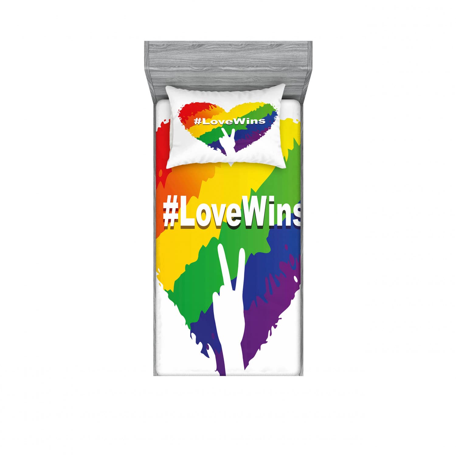 Ambesonne Pride 2-Piece Twin XL Fitted Sheet Set with 2 Pillow Shams - LGBT Rainbow Heart Design Bedding Collection | Perfect for Pride Month, LGBTQ+ Themed Bedrooms & Dorm Decor
