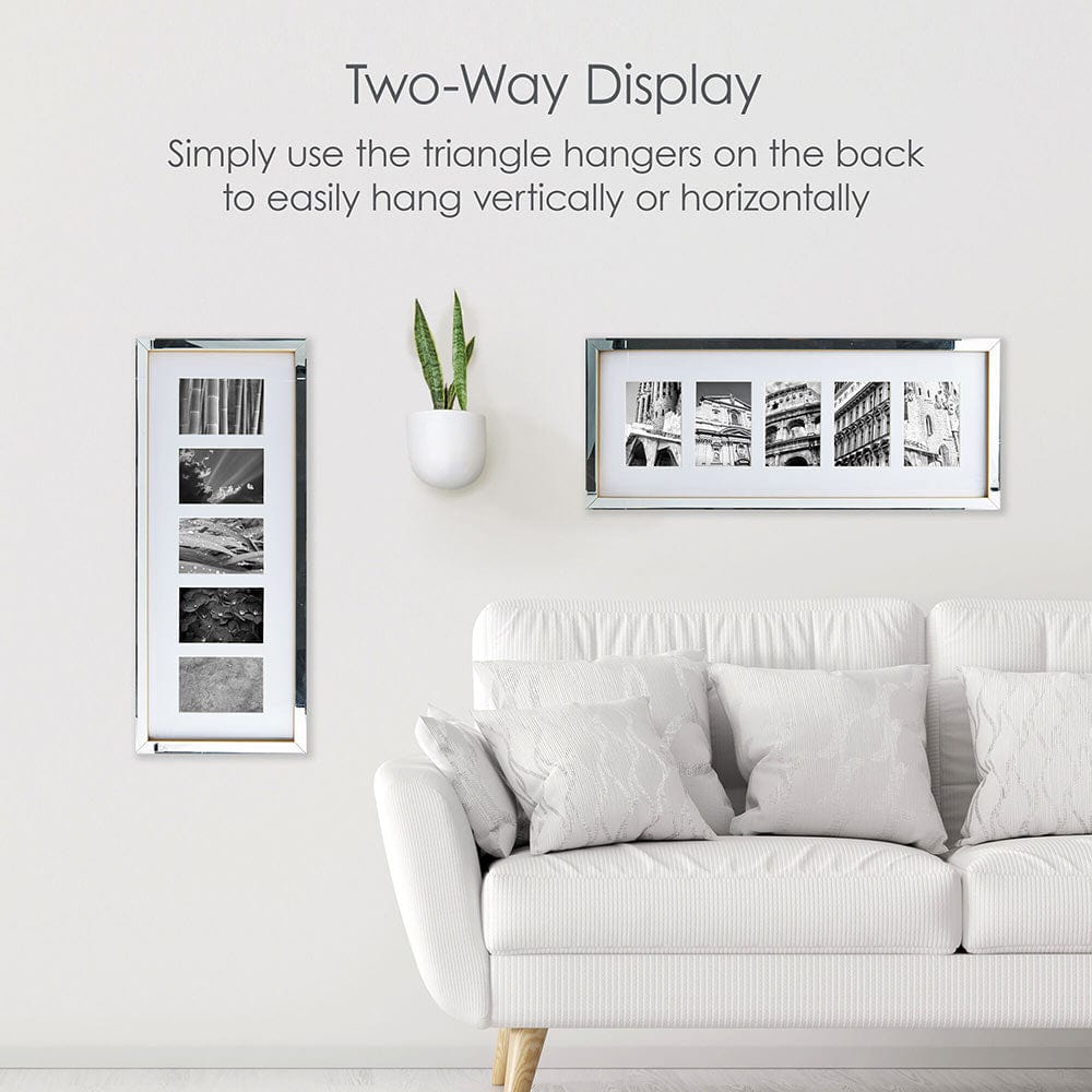Gold Mirror 5 Opening Collage Picture Frame - Perfect for Wall Decor, Family Photos, and Living Room Display