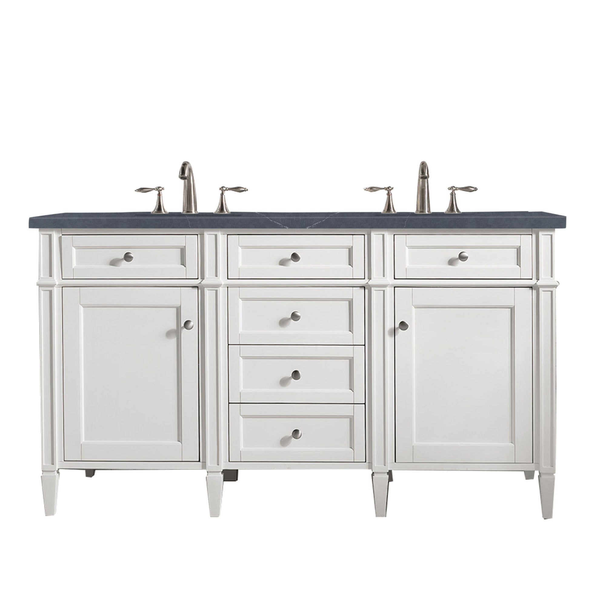 Brittany 60-Inch Bright White Double Bathroom Vanity with 3CM Charcoal Soapstone Quartz Countertop - Perfect for Master Bathroom Renovation and Modern Home Decor