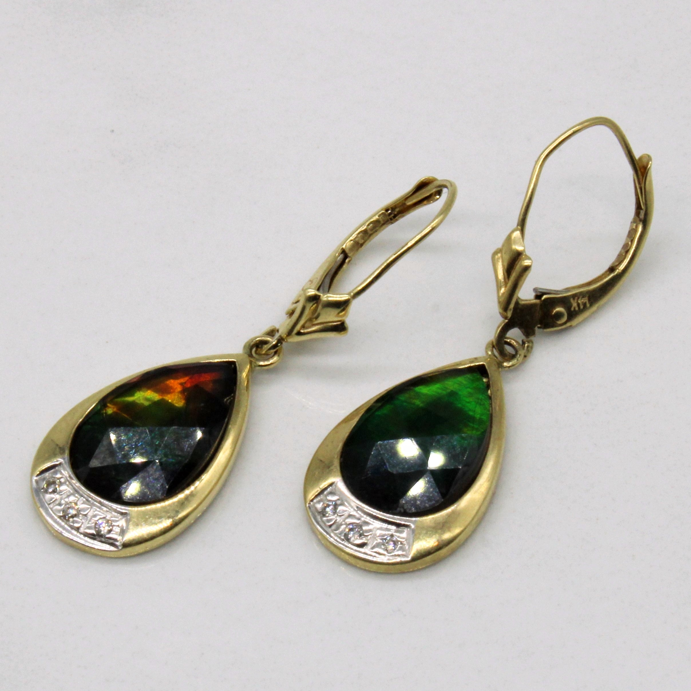 Exquisite 3.20ctw Ammolite & Diamond Earrings with 0.03ctw Diamonds | Elegant Jewelry for Women | Perfect for Weddings, Parties & Special Occasions