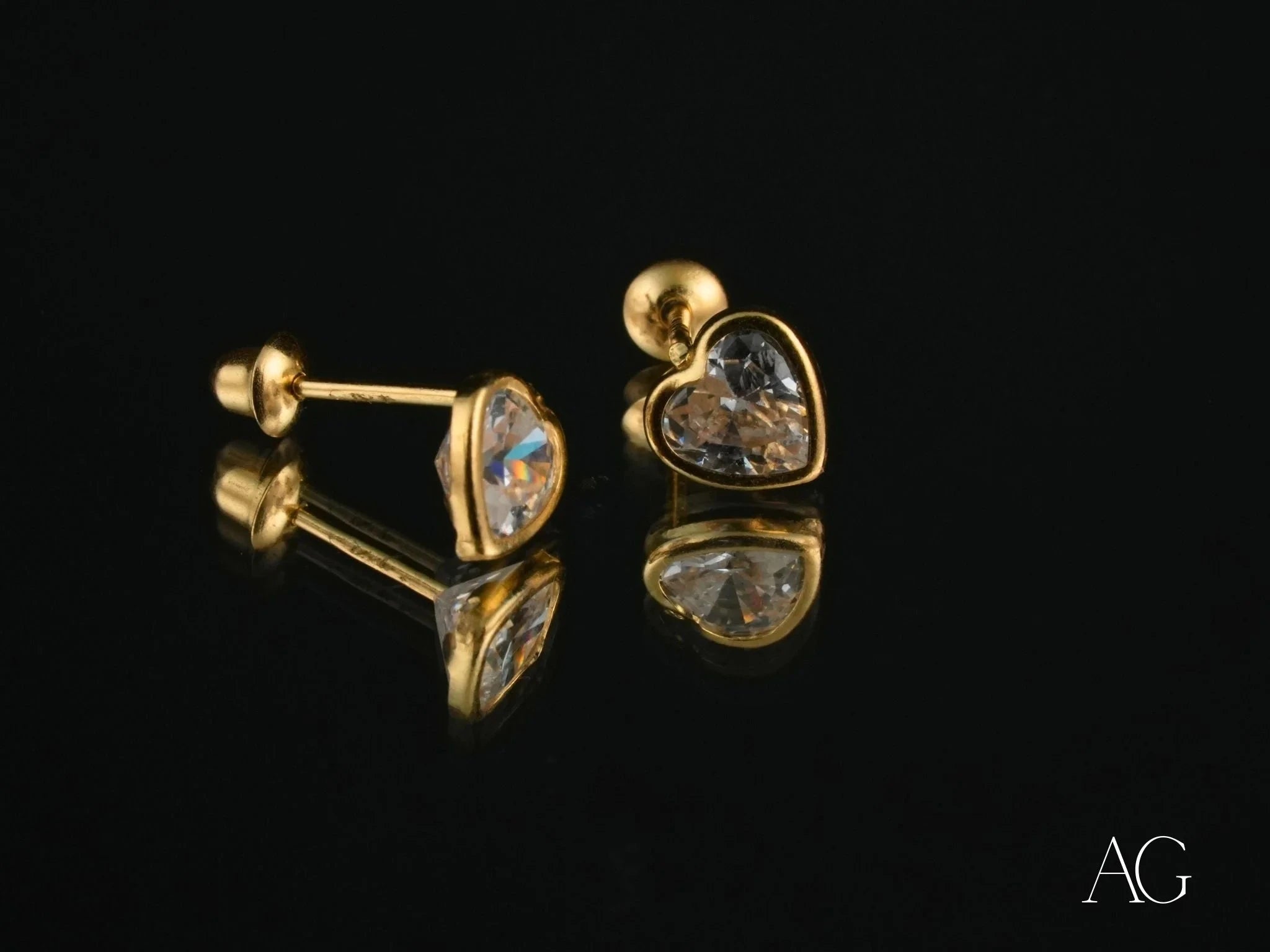 18k Gold CZ Heart Earrings - Sparkling Crystal Heart Studs for Women | Perfect for Valentine's Day, Anniversary Gifts & Romantic Occasions