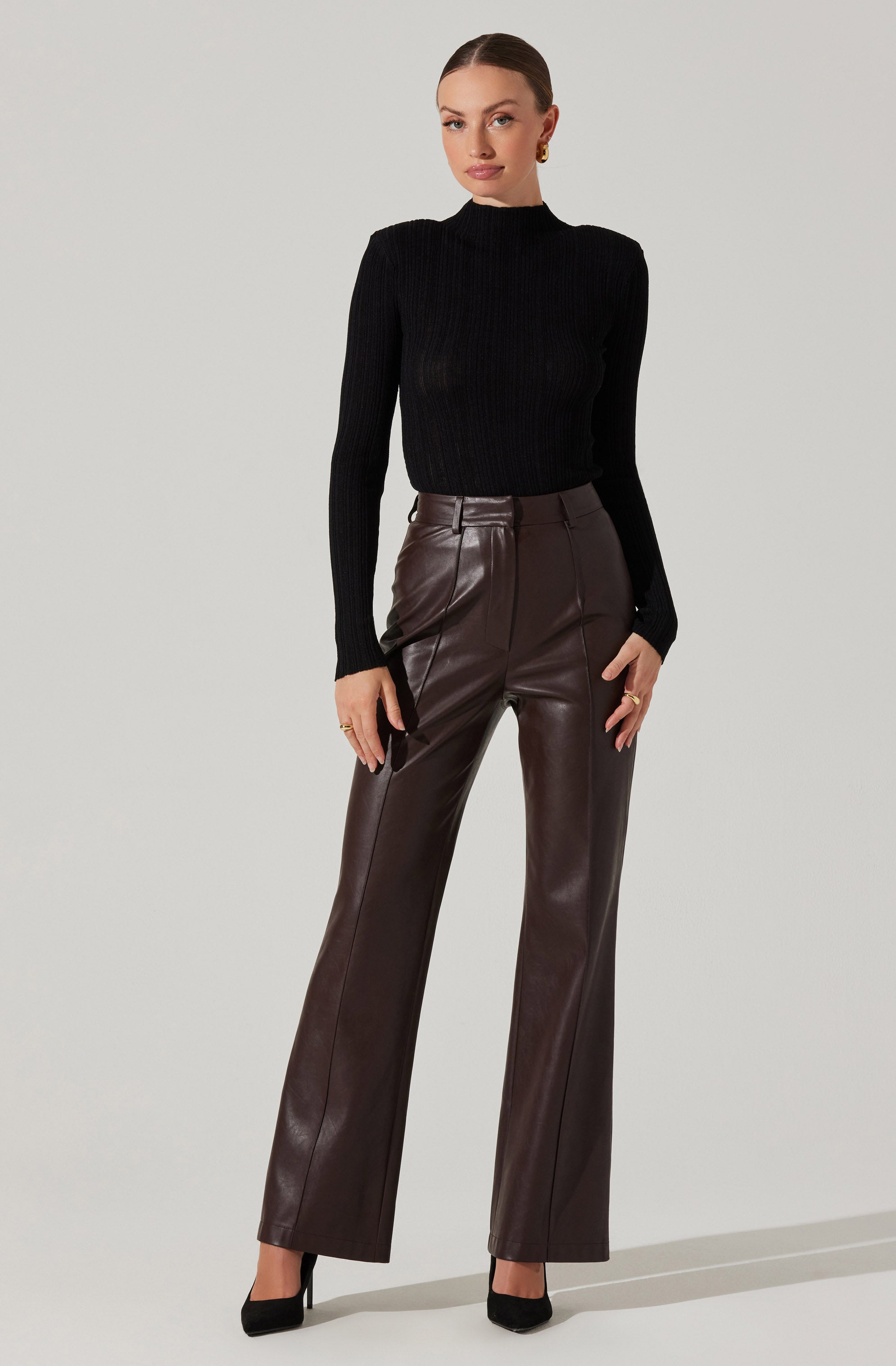 Roslin Ribbed Mock Neck Sweater for Women - Cozy Winter Knit Pullover - Perfect for Casual Outfits, Office Wear & Holiday Gatherings
