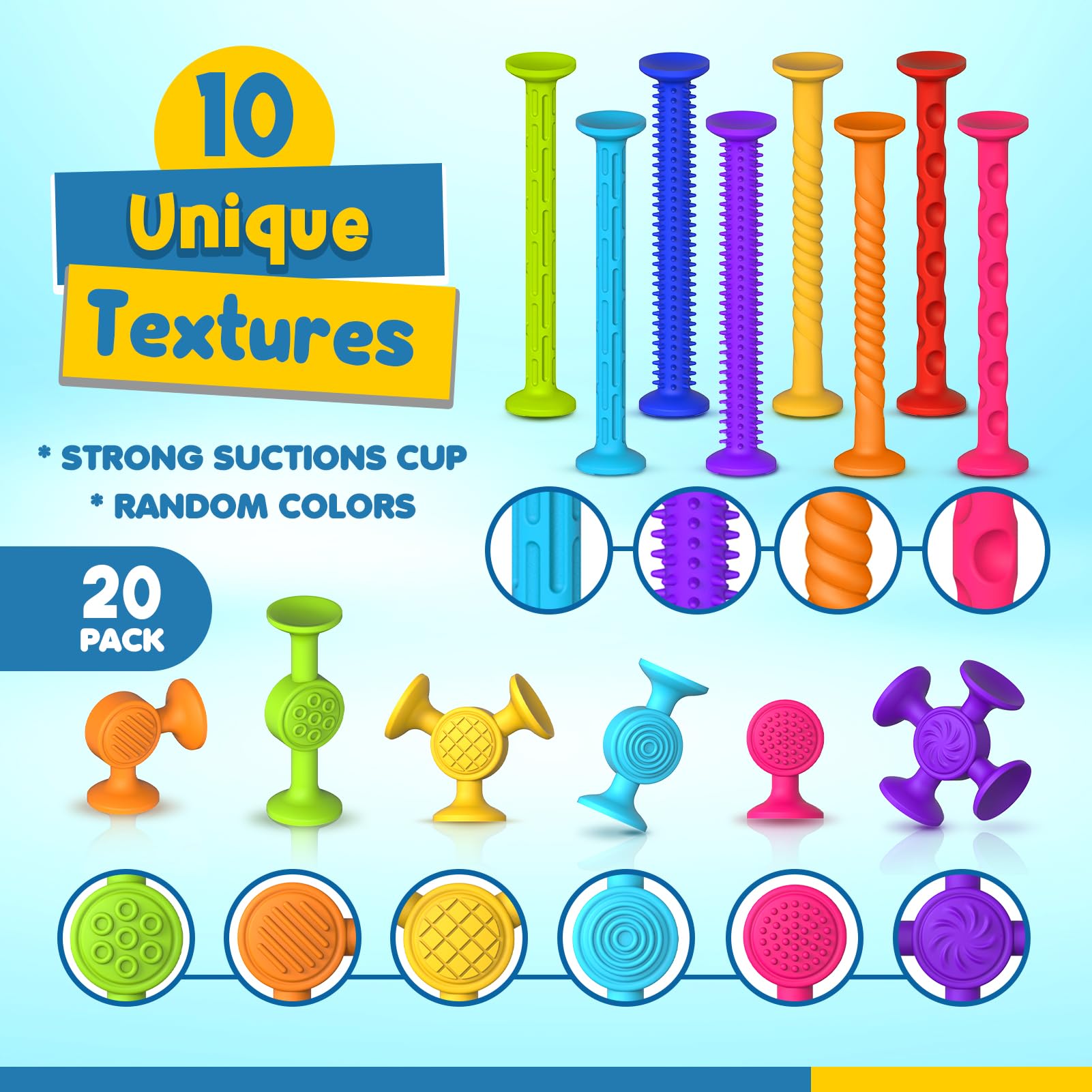 20 Pcs Silicone Suction Cup Bath Toys for Toddlers - No Hole Sensory Bath Toys for Babies - Fun Bathtime & Learning Playtime Activities