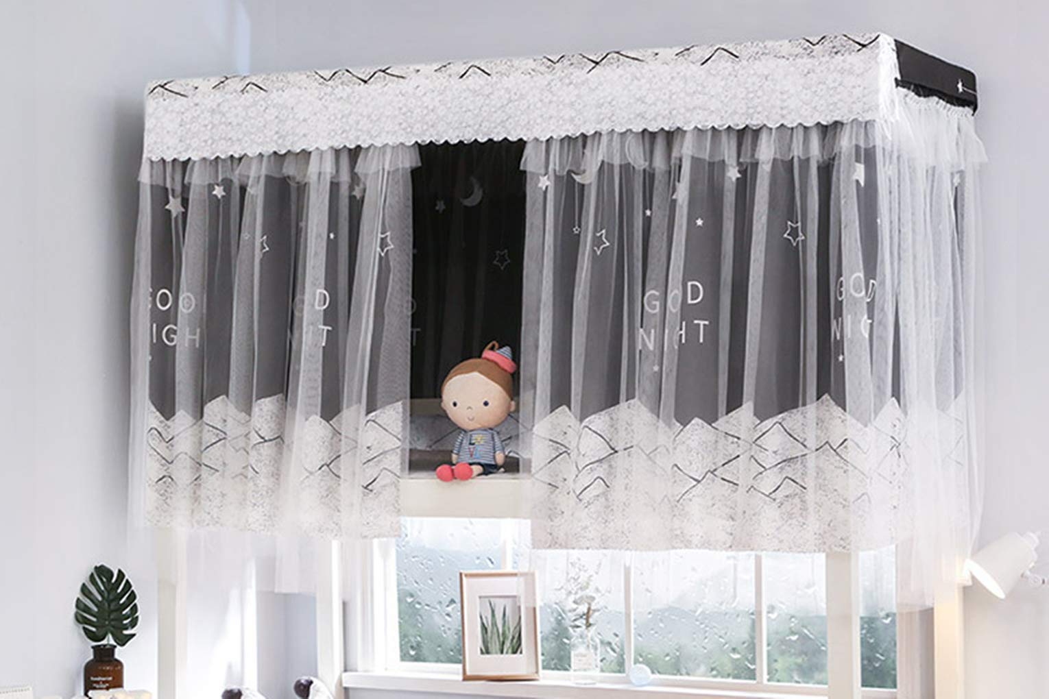 Blackout Bunk Bed Curtains for Dorm Rooms - Single Sleeper Bed Canopy with Dustproof Top | Breathable Shading Net for Privacy & Light Blocking | Perfect for College Dorms, Shared Bedrooms & Kids' Rooms (Black Mountain Moon, 1 Piece)