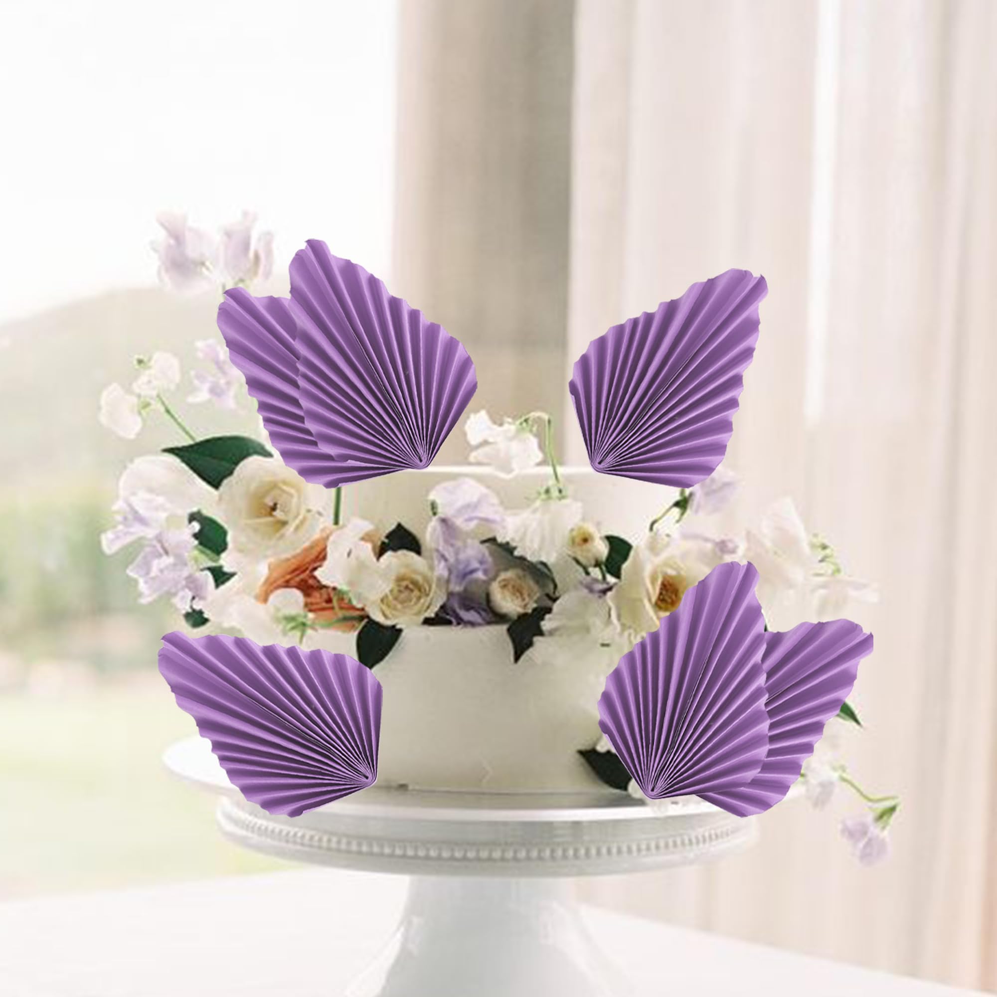 6 PCS Purple Paper Palm Leaves Fan Cake Toppers - DIY Palm Leaf Fan Cake Picks for Baby Shower, Wedding & Birthday Party Decorations - Perfect for Cupcakes, Desserts & Tropical Themed Events