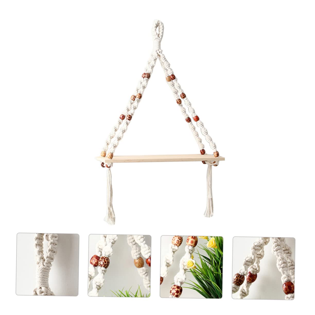 WHAMVOX Handmade Cotton Rope Storage Rack with Wooden Board - Minimalist Home Decor Organizer for Bathroom, Kitchen & Bedroom Organization
